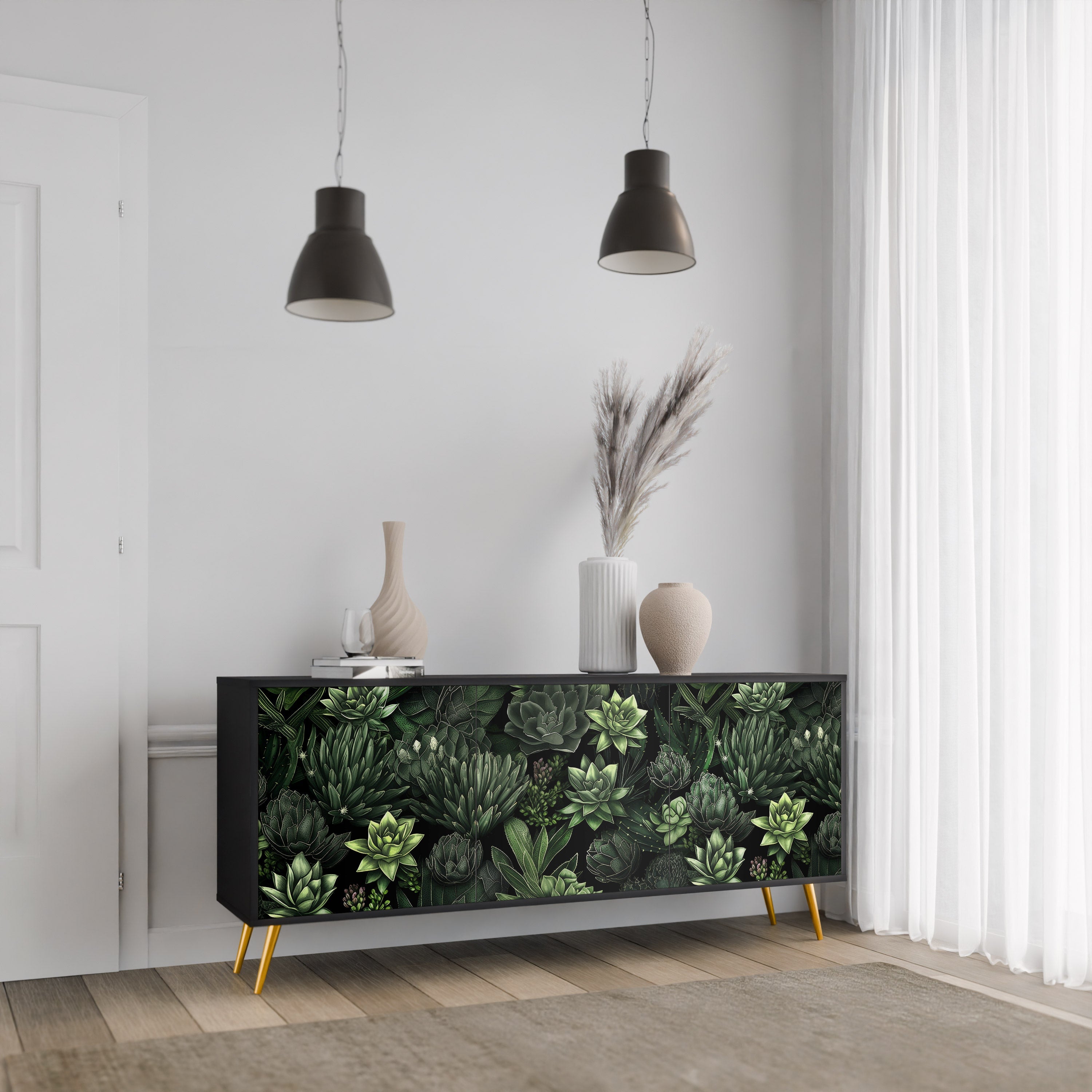 SUCCULENT JUNGLE Sideboard mit 3 Türen in Schwarz
