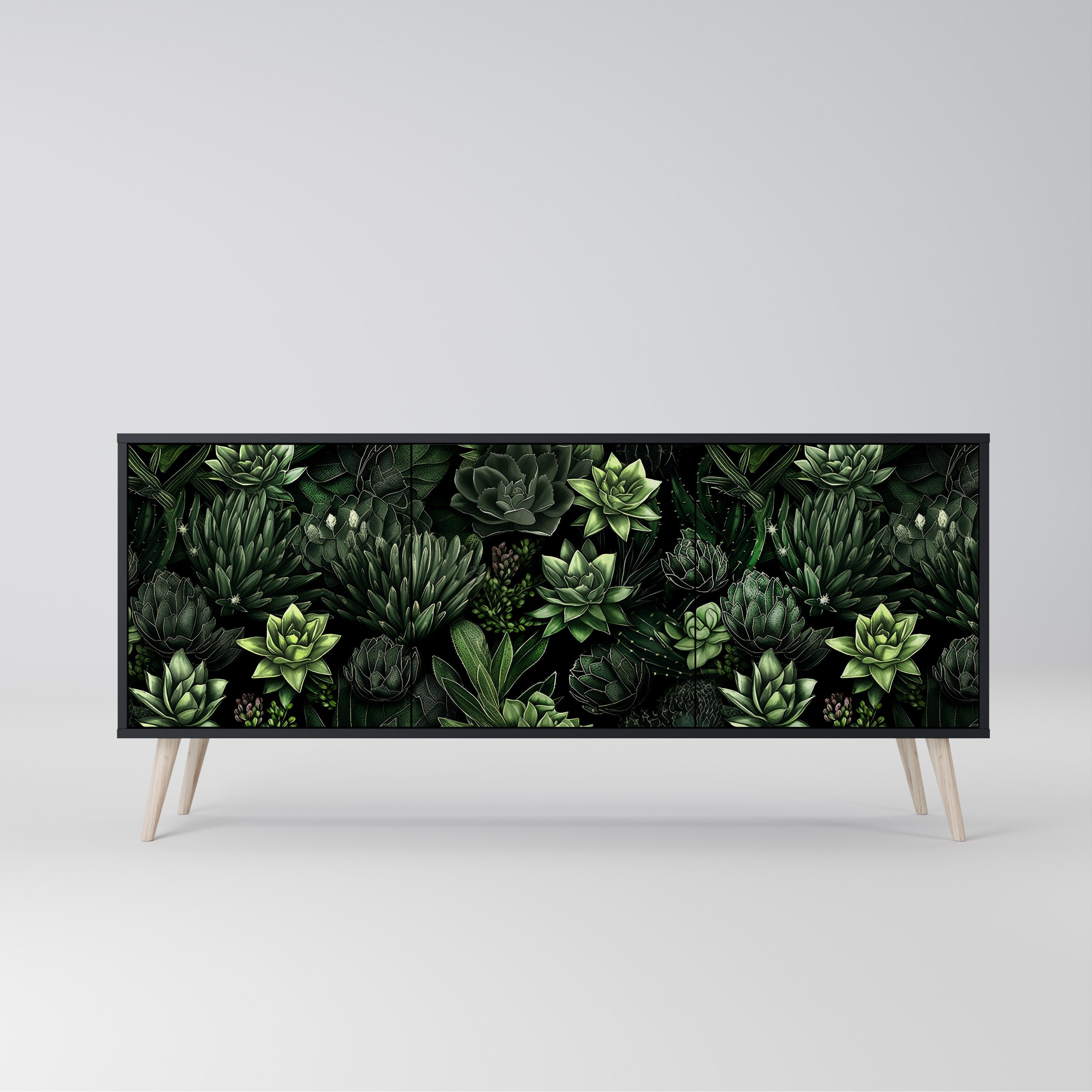 SUCCULENT JUNGLE 3-Door Sideboard in Black Finish