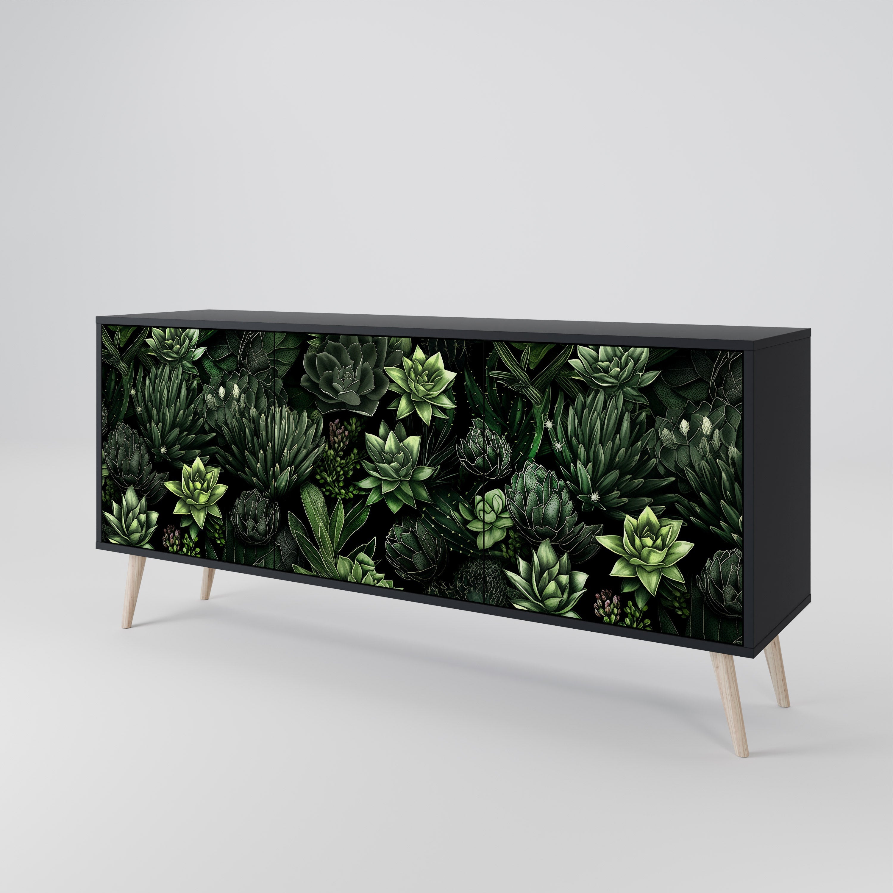 SUCCULENT JUNGLE Sideboard mit 3 Türen in Schwarz