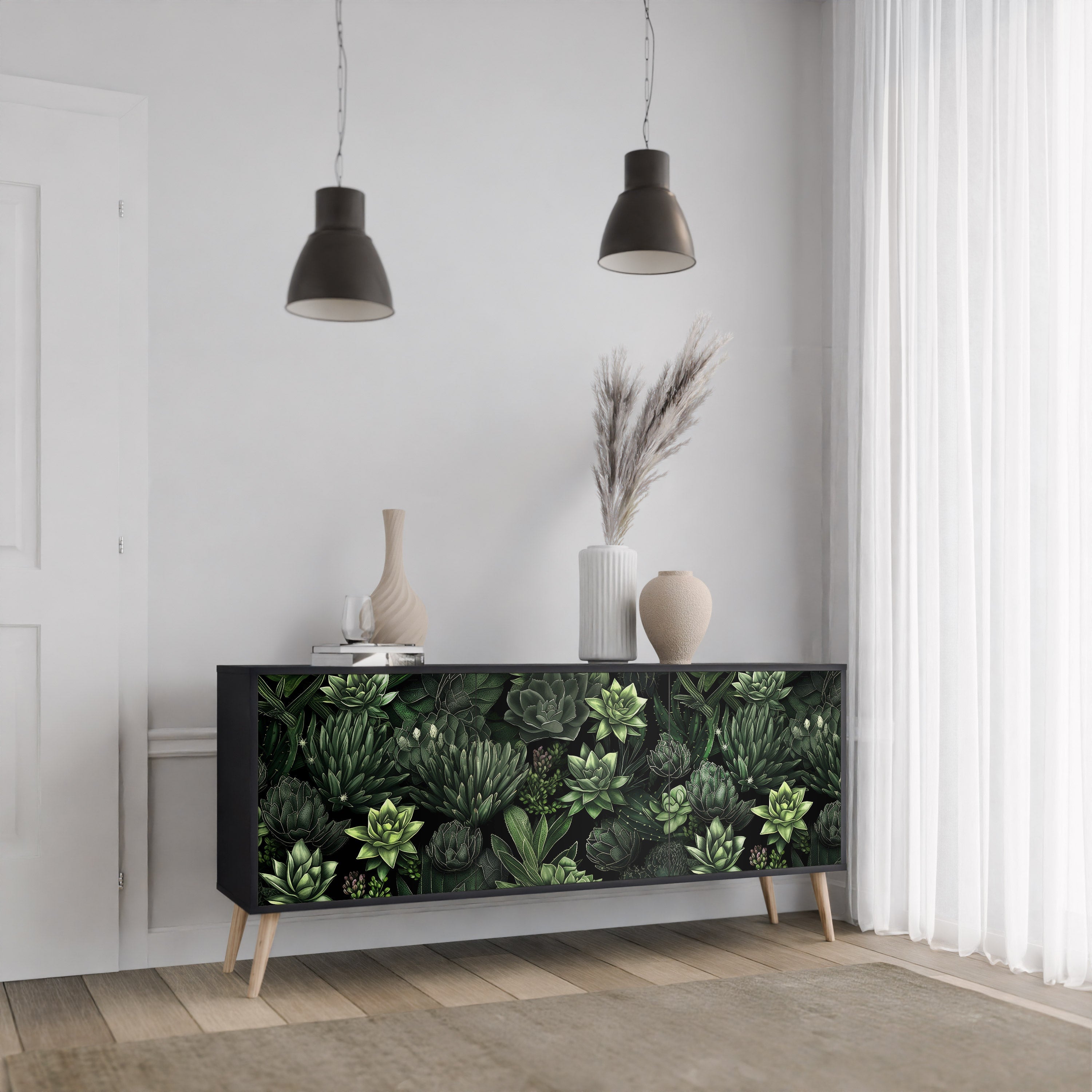 SUCCULENT JUNGLE Sideboard mit 3 Türen in Schwarz