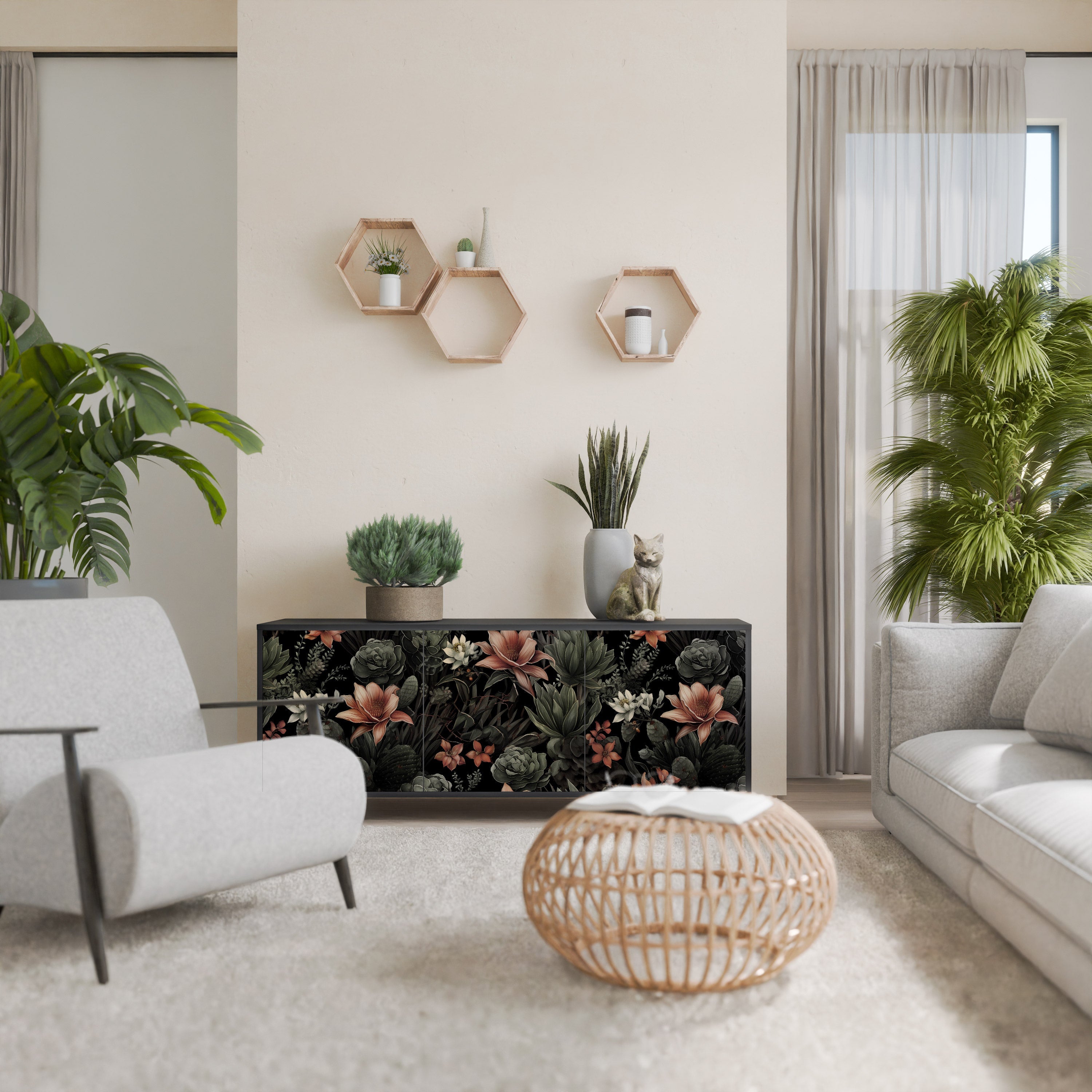 SECRET VERDURE Sideboard mit 3 Türen in Schwarz