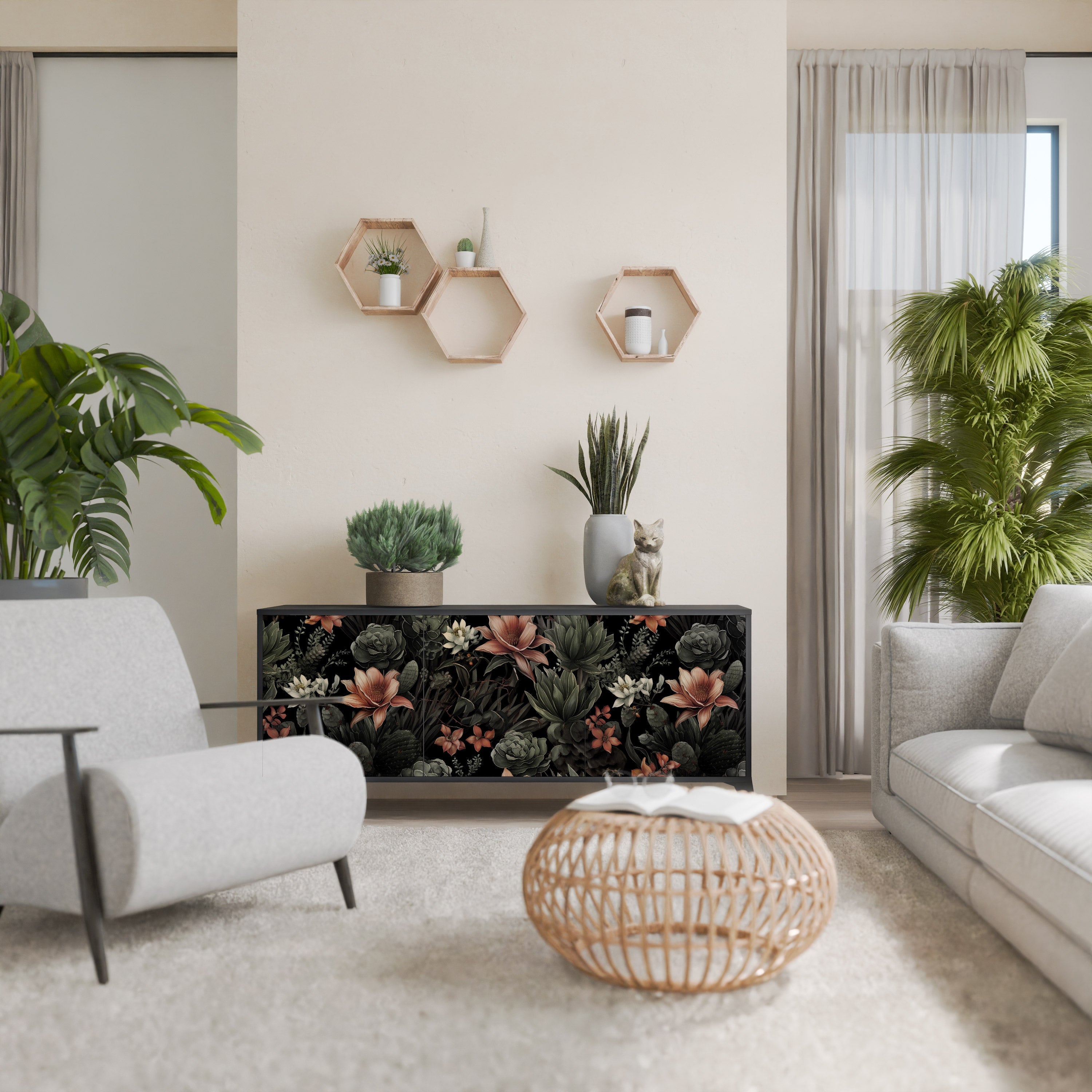 SECRET VERDURE Sideboard mit 3 Türen in Schwarz