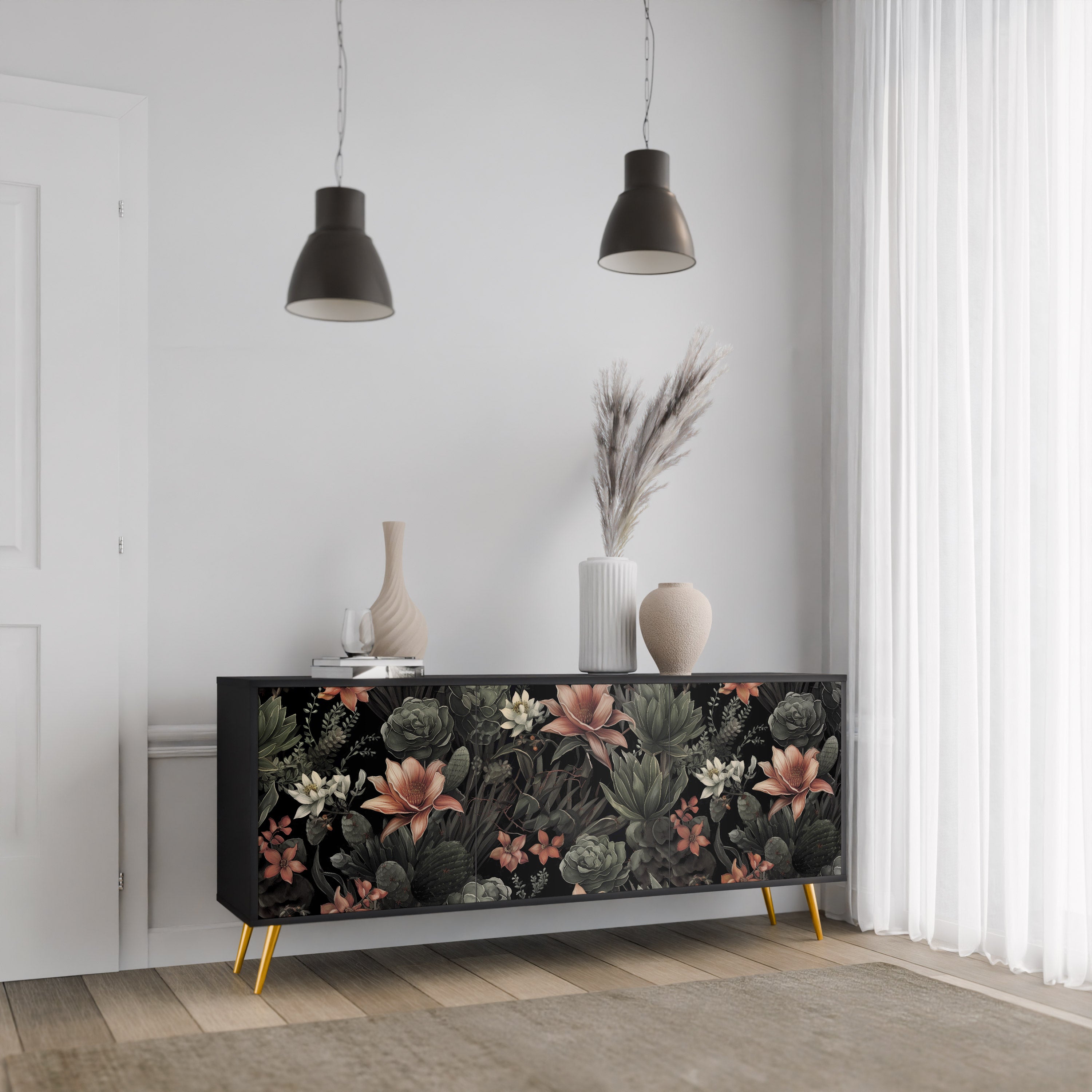 SECRET VERDURE Sideboard mit 3 Türen in Schwarz
