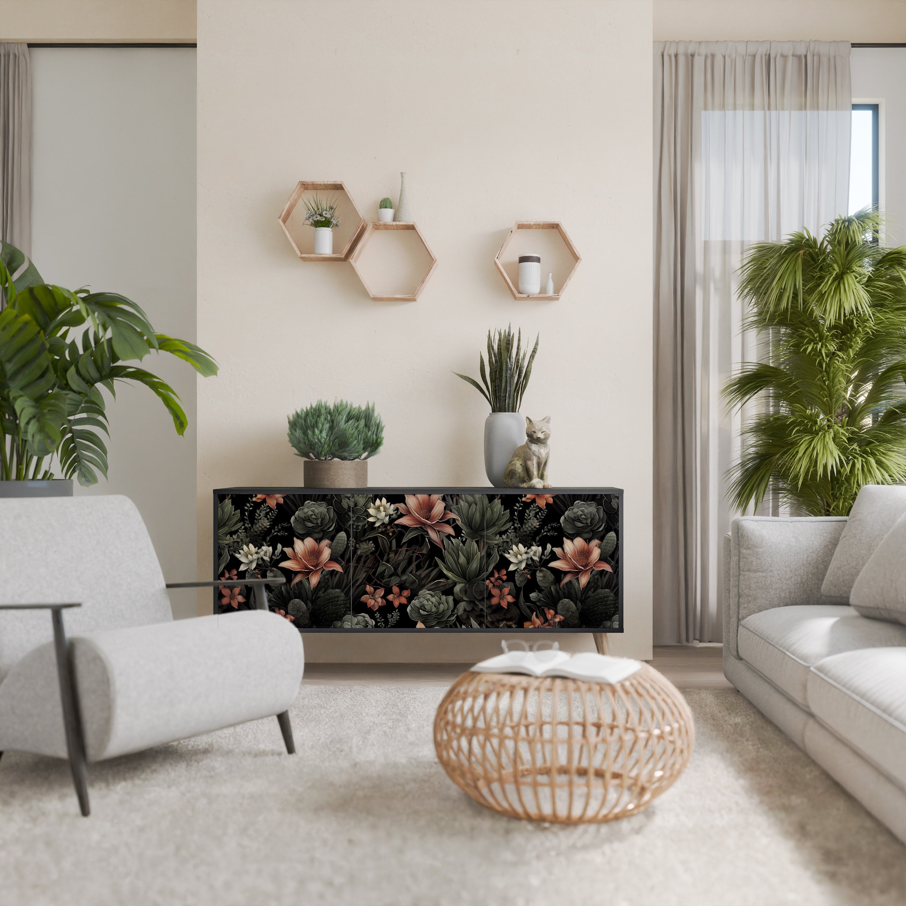 SECRET VERDURE Sideboard mit 3 Türen in Schwarz