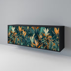 FLORAL SERENITY 3-Door Sideboard in Black Finish