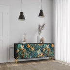 FLORAL SERENITY 3-Door Sideboard in Black Finish