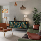 FLORAL SERENITY 3-Door Sideboard in Black Finish