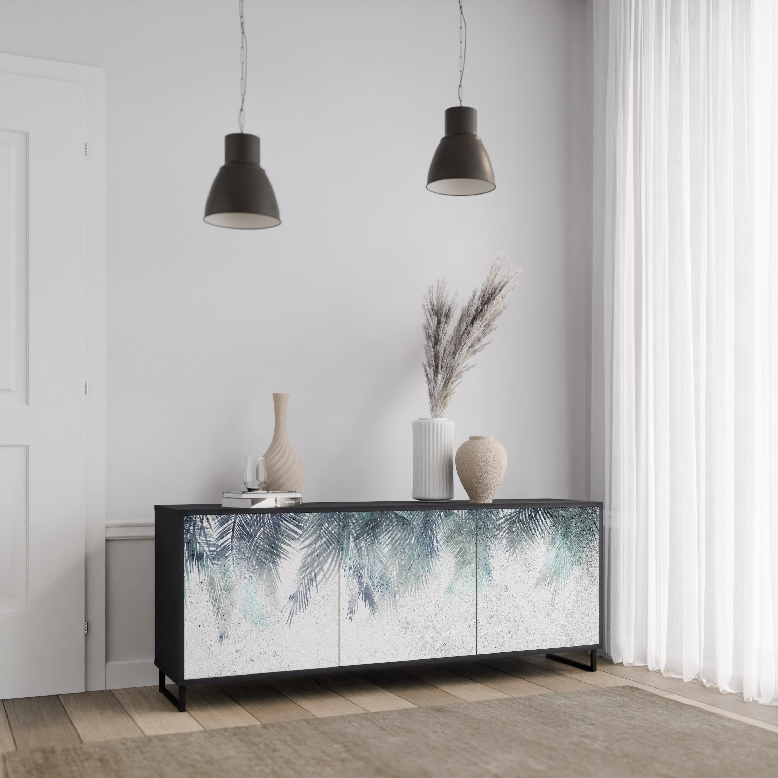 PALM VEIL Sideboard mit 3 Türen in Schwarz