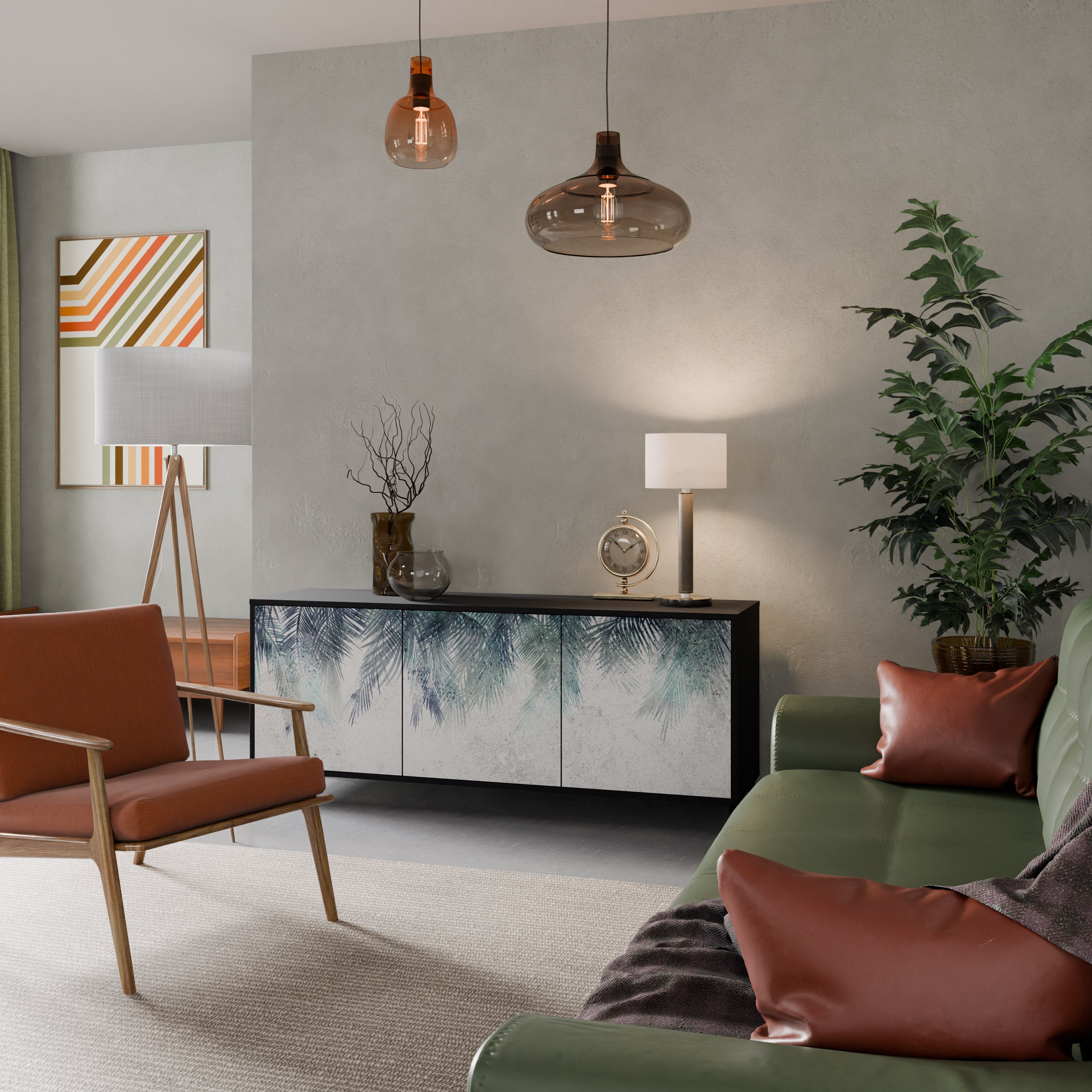 PALM VEIL Sideboard mit 3 Türen in Schwarz