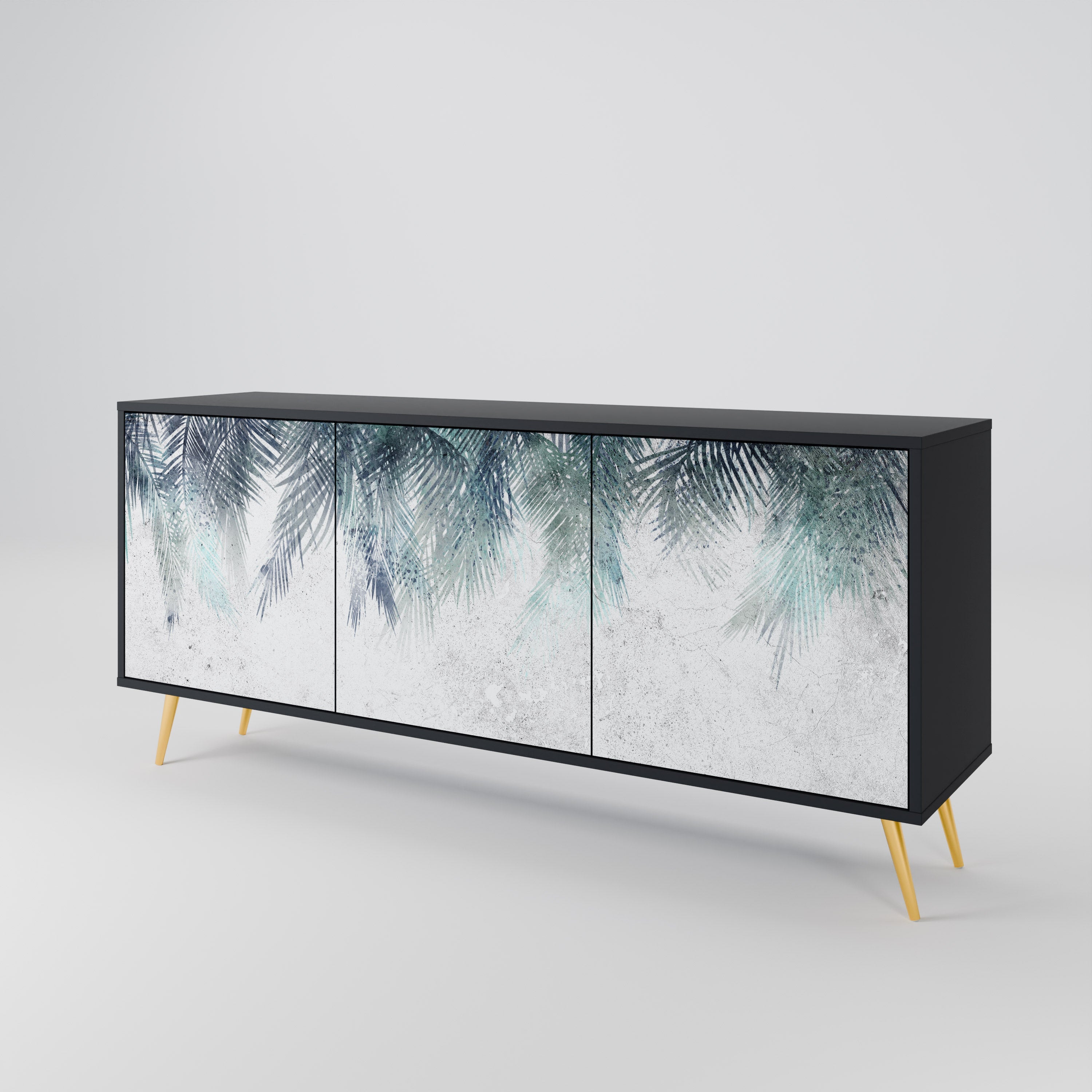 PALM VEIL Sideboard mit 3 Türen in Schwarz