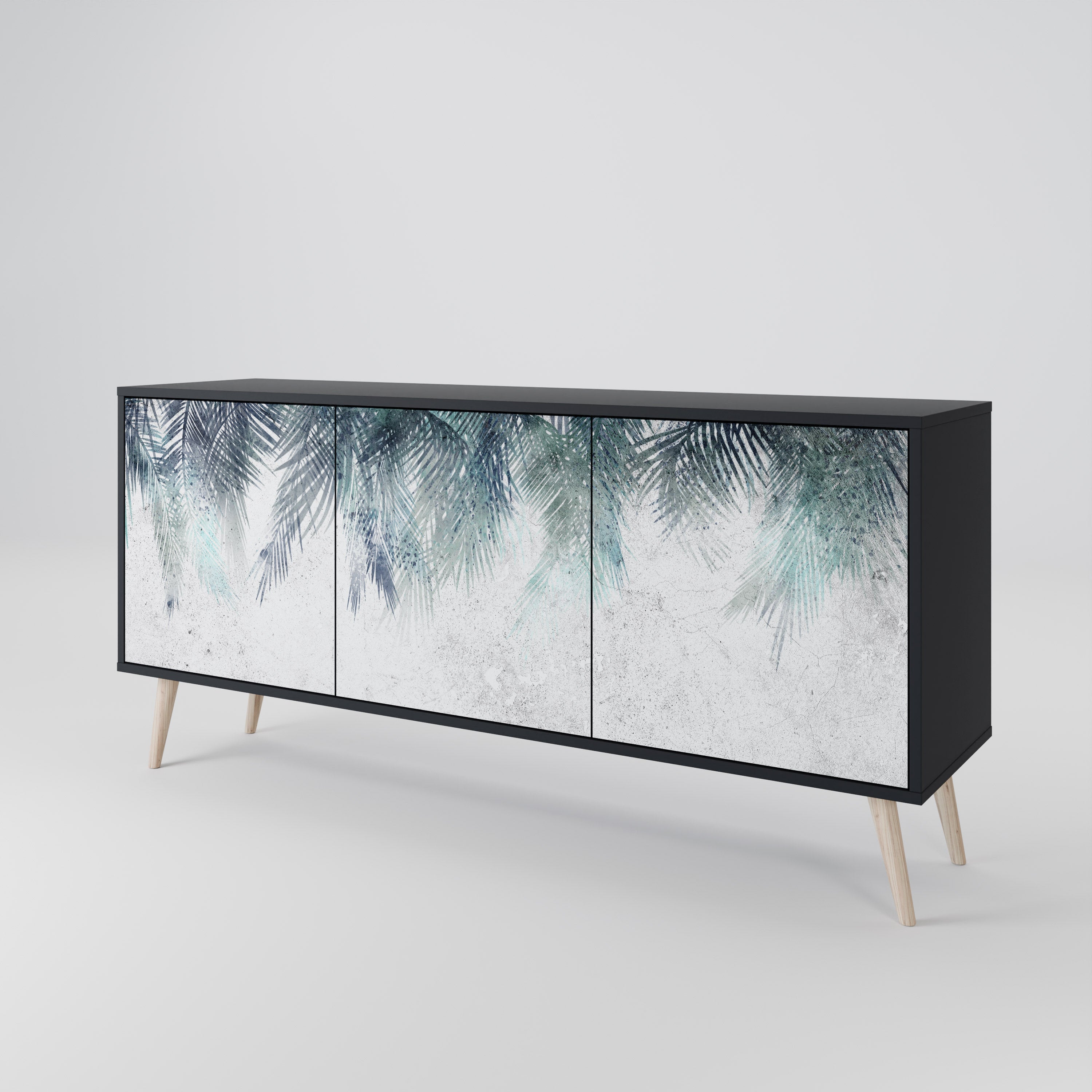PALM VEIL Sideboard mit 3 Türen in Schwarz