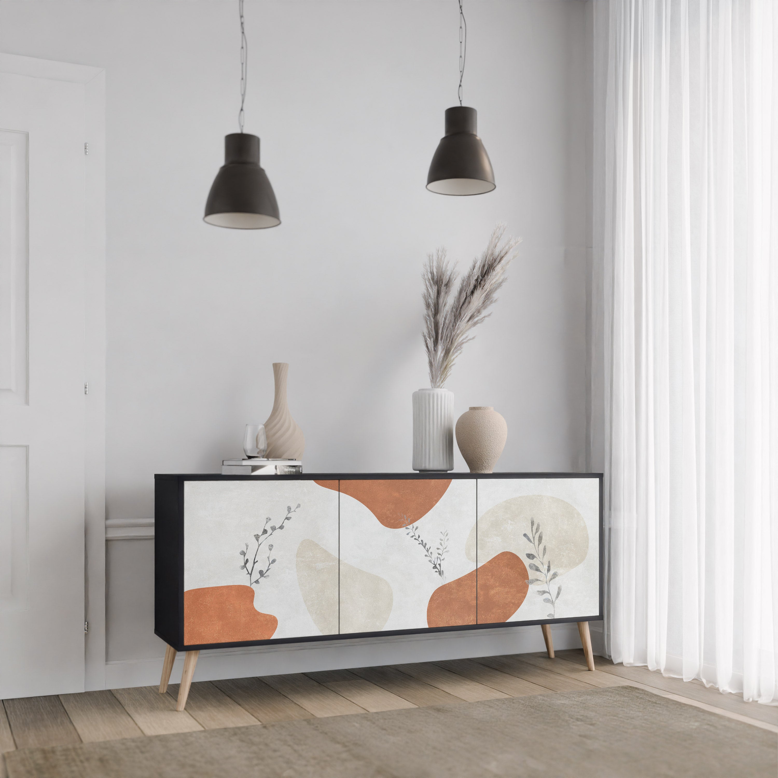 TRANQUIL TWIG 3-Door Sideboard in Black Finish