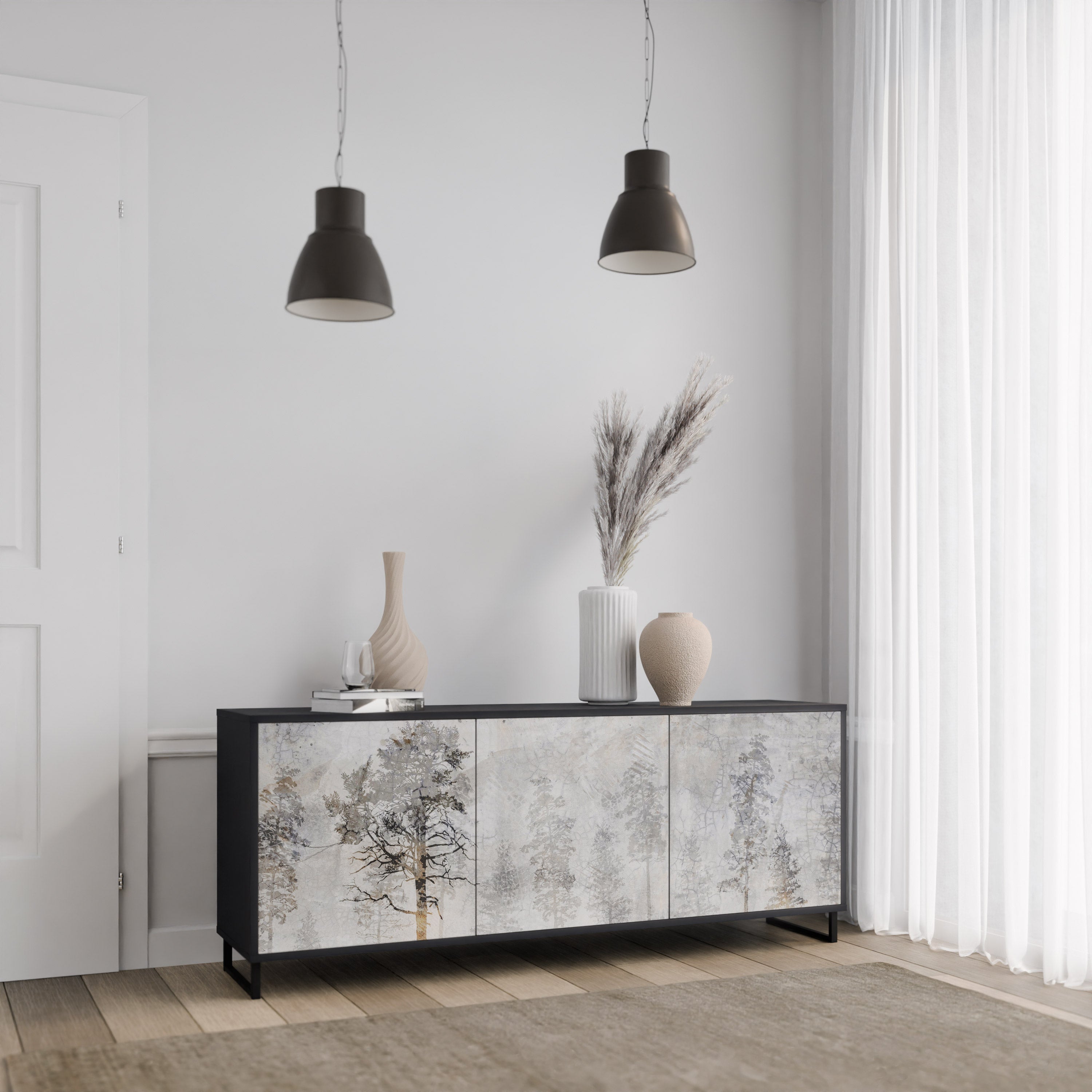 FADE IN THE TREES Sideboard mit 3 Türen in Schwarz