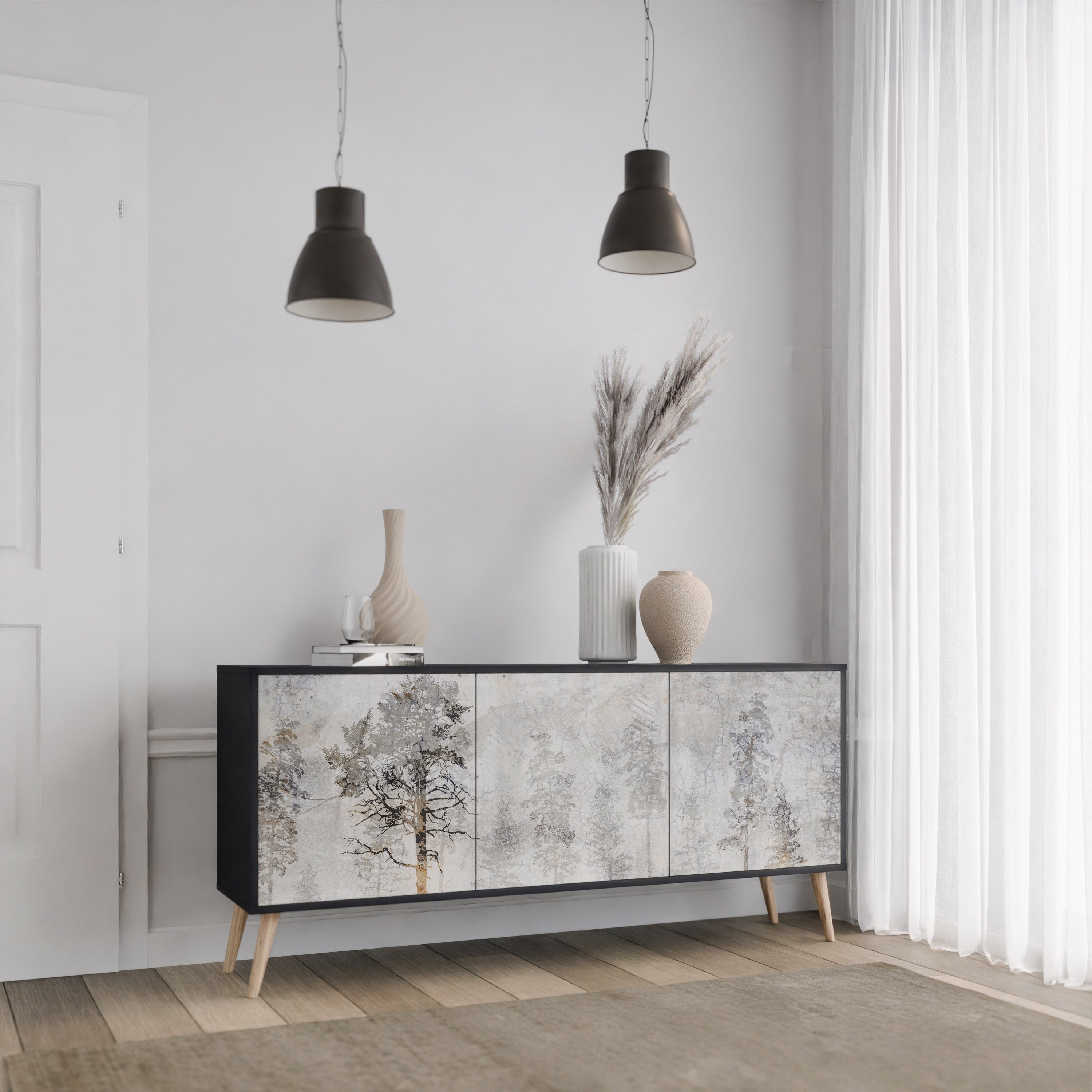 FADE IN THE TREES Sideboard mit 3 Türen in Schwarz