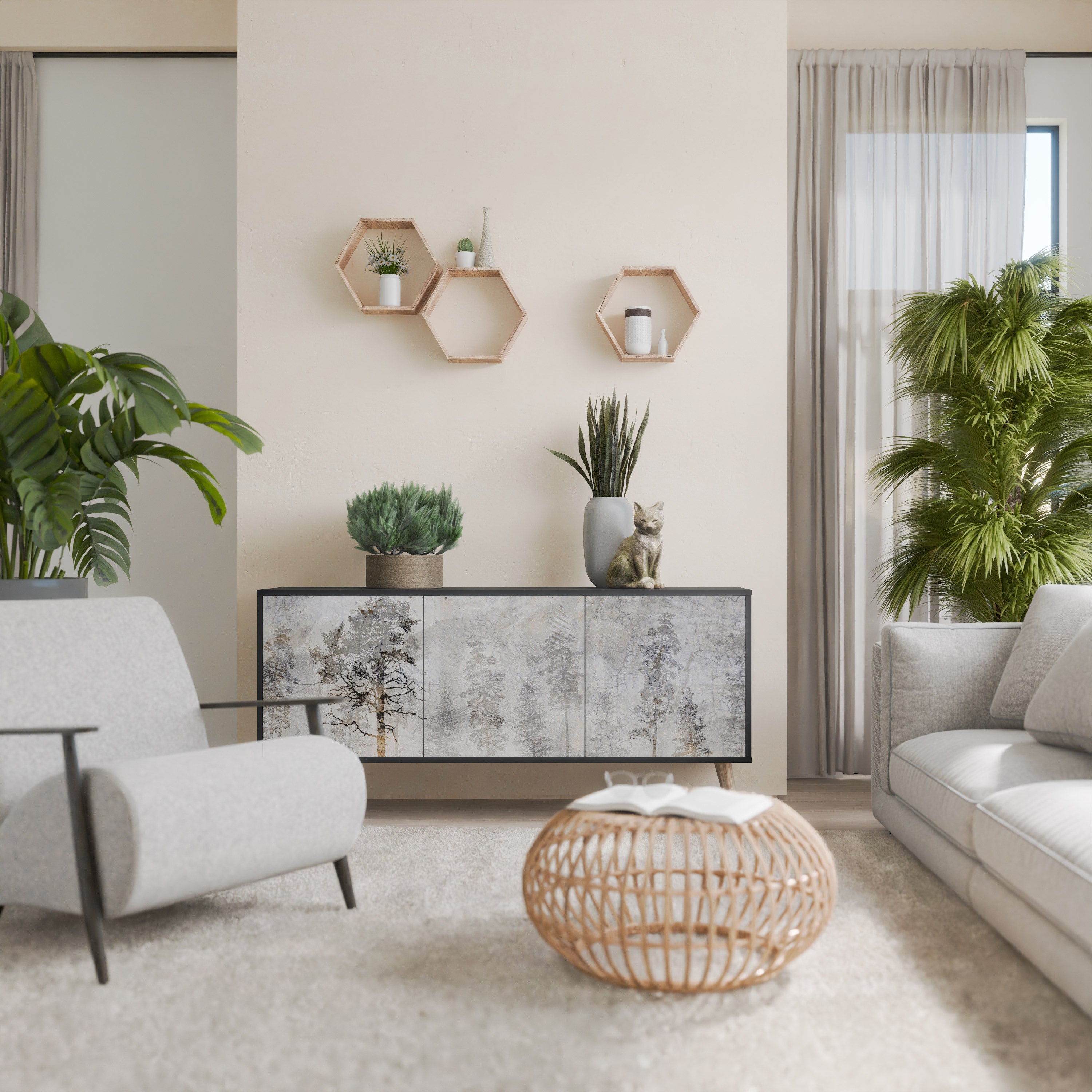 FADE IN THE TREES Sideboard mit 3 Türen in Schwarz