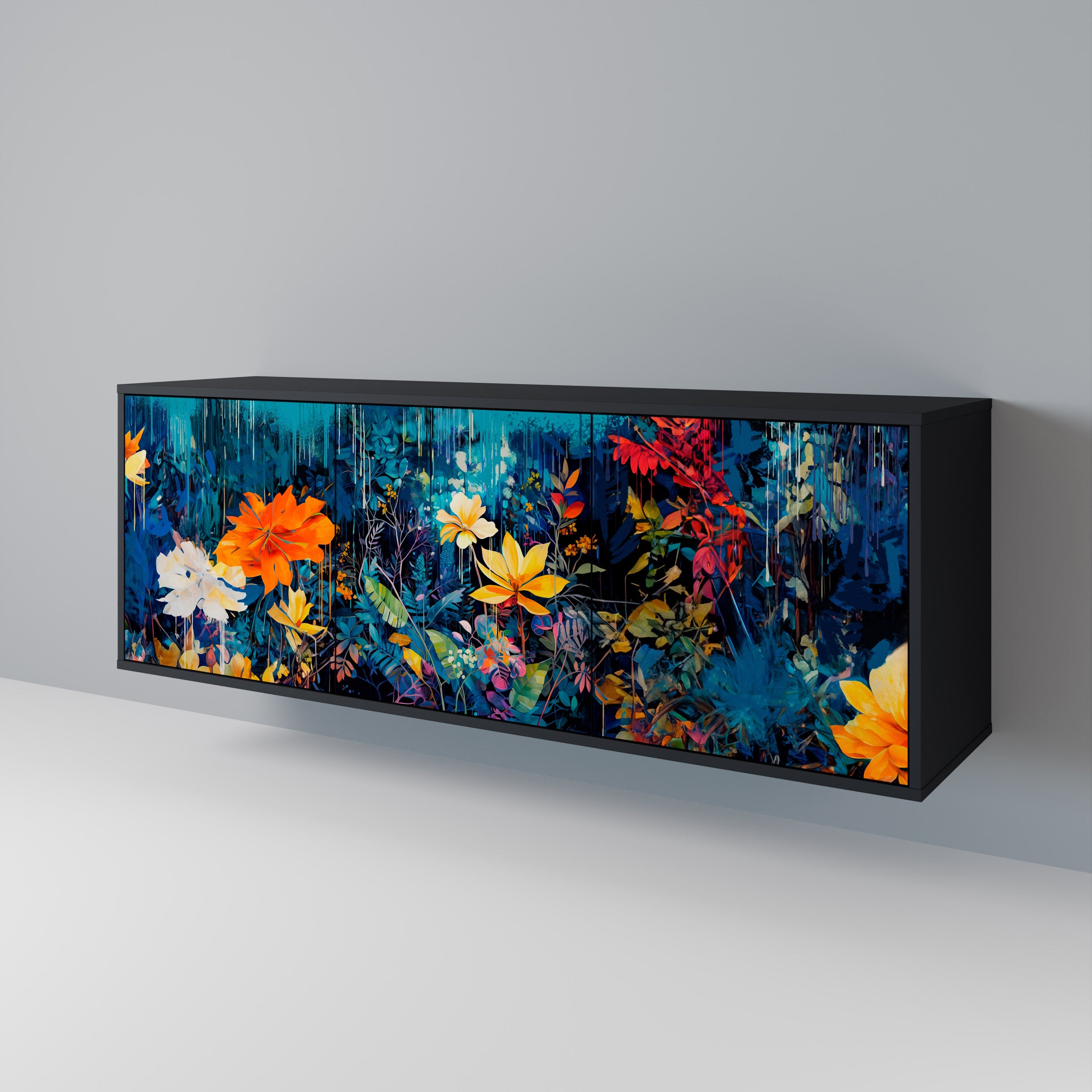 MIDNIGHT BLOSSOM Sideboard mit 3 Türen in Schwarz
