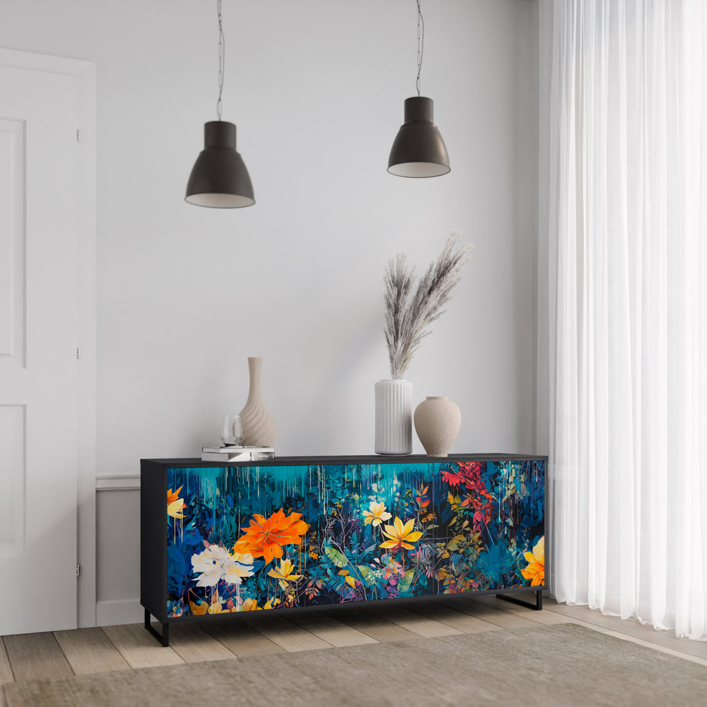 MIDNIGHT BLOSSOM Sideboard mit 3 Türen in Schwarz