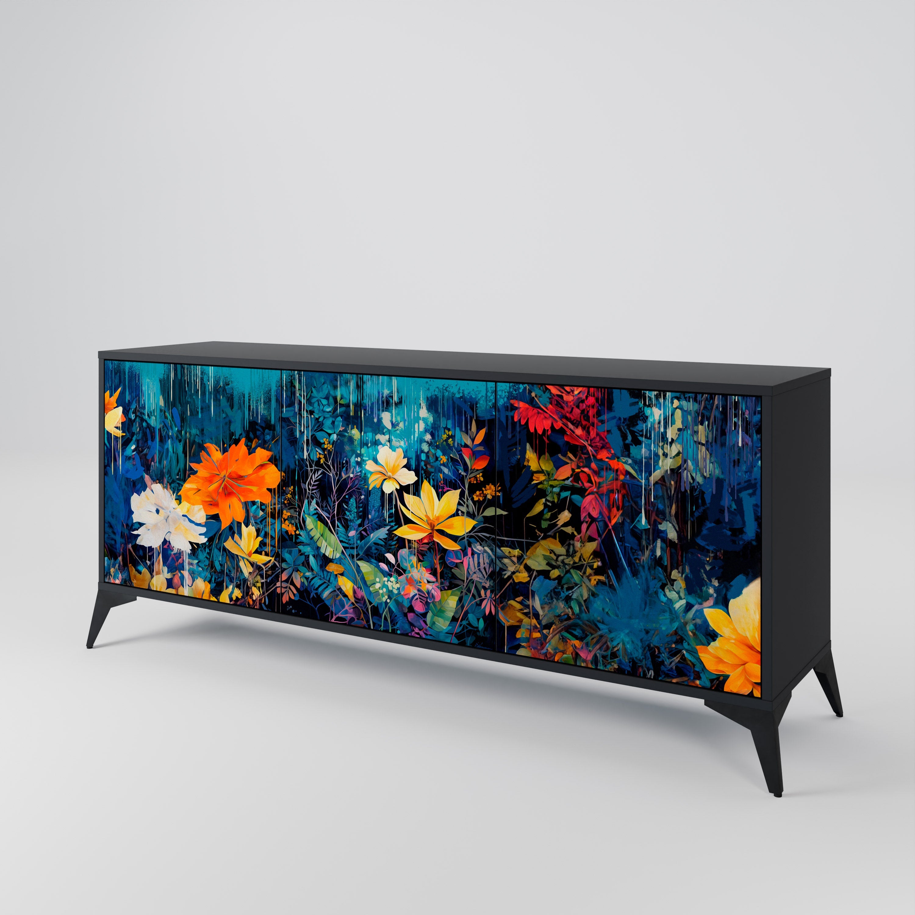MIDNIGHT BLOSSOM Sideboard mit 3 Türen in Schwarz