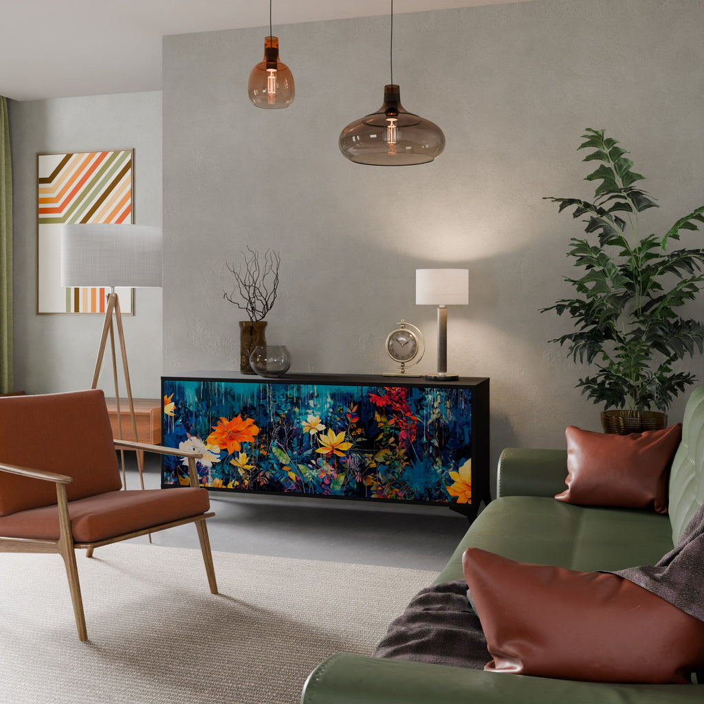 MIDNIGHT BLOSSOM Sideboard mit 3 Türen in Schwarz