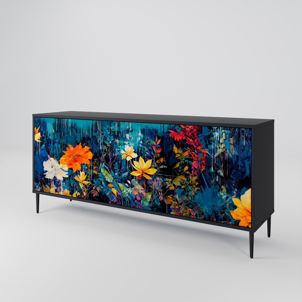 MIDNIGHT BLOSSOM Sideboard mit 3 Türen in Schwarz
