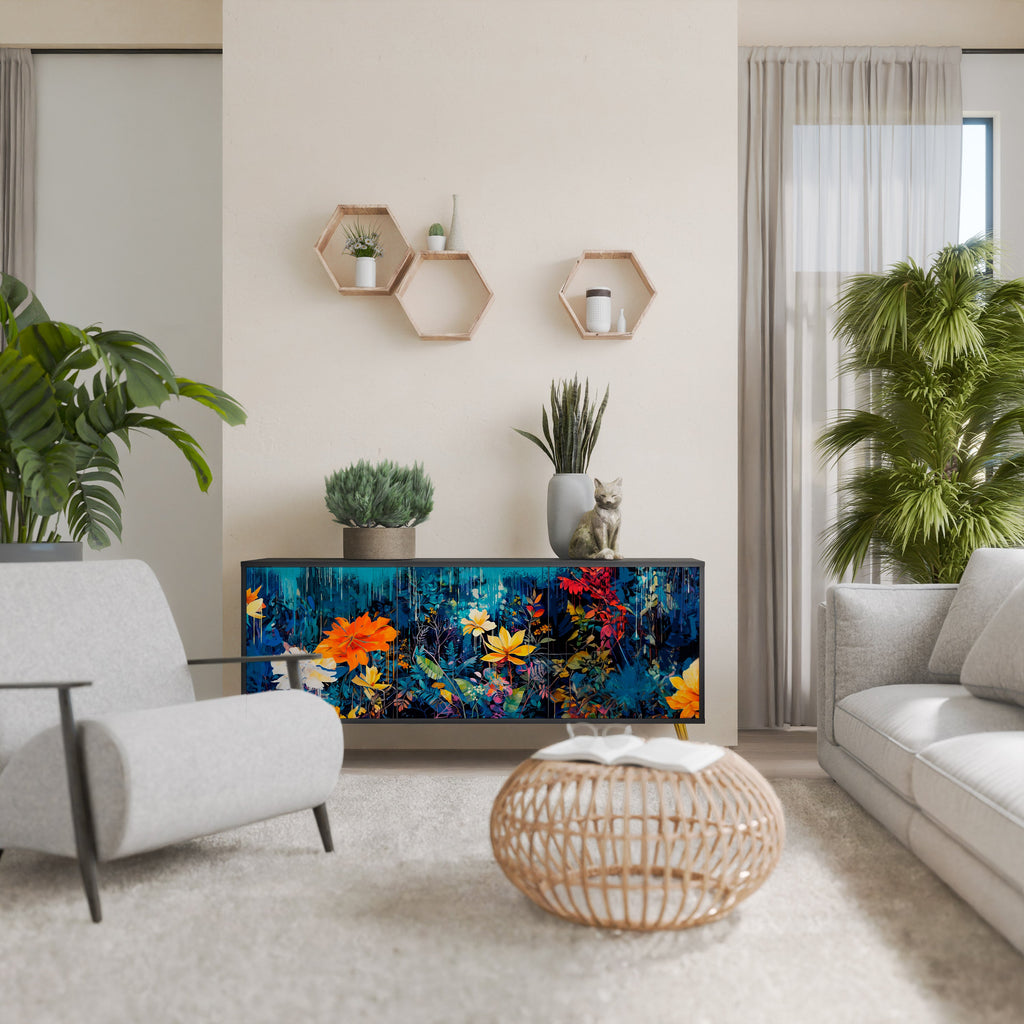 MIDNIGHT BLOSSOM Sideboard mit 3 Türen in Schwarz