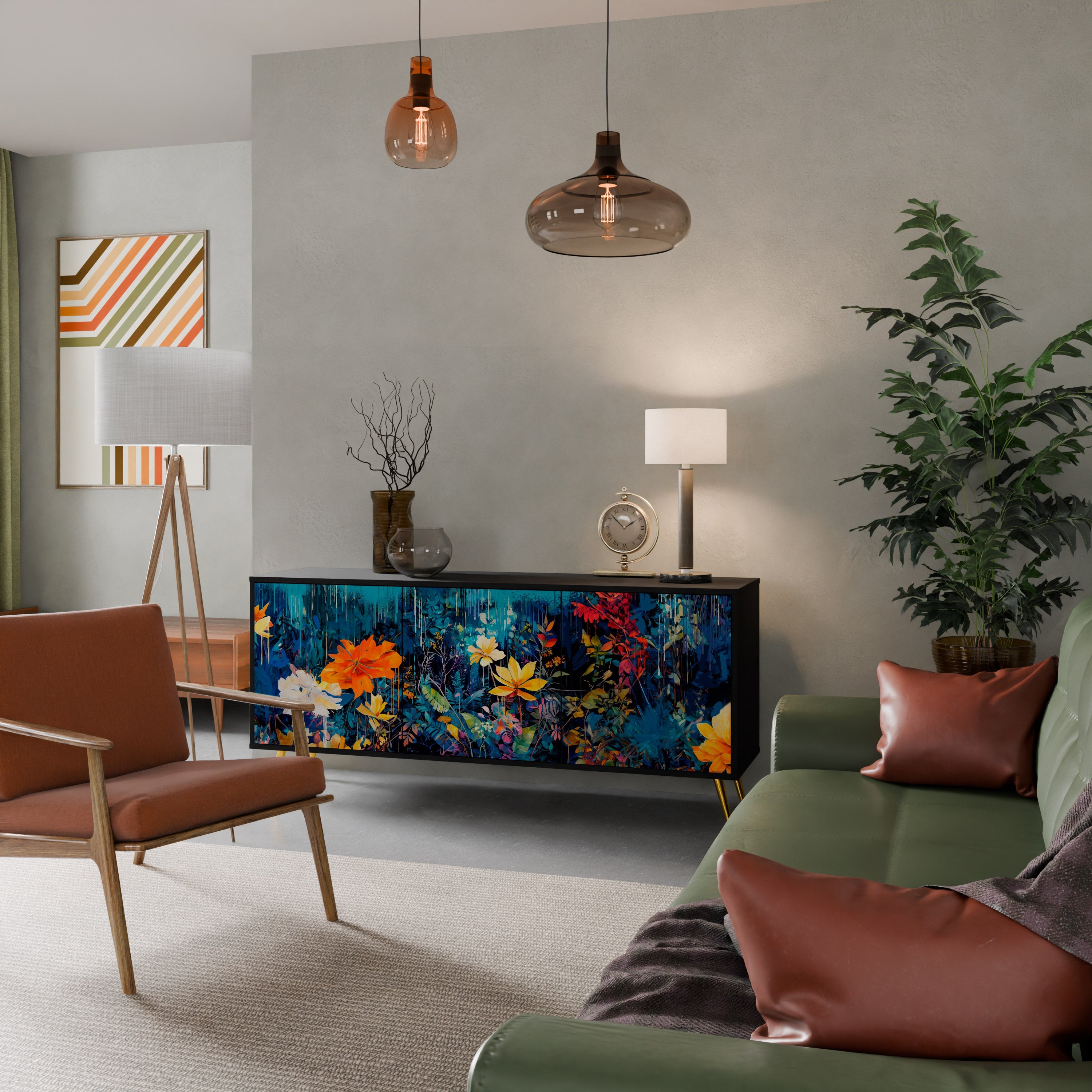 MIDNIGHT BLOSSOM Sideboard mit 3 Türen in Schwarz