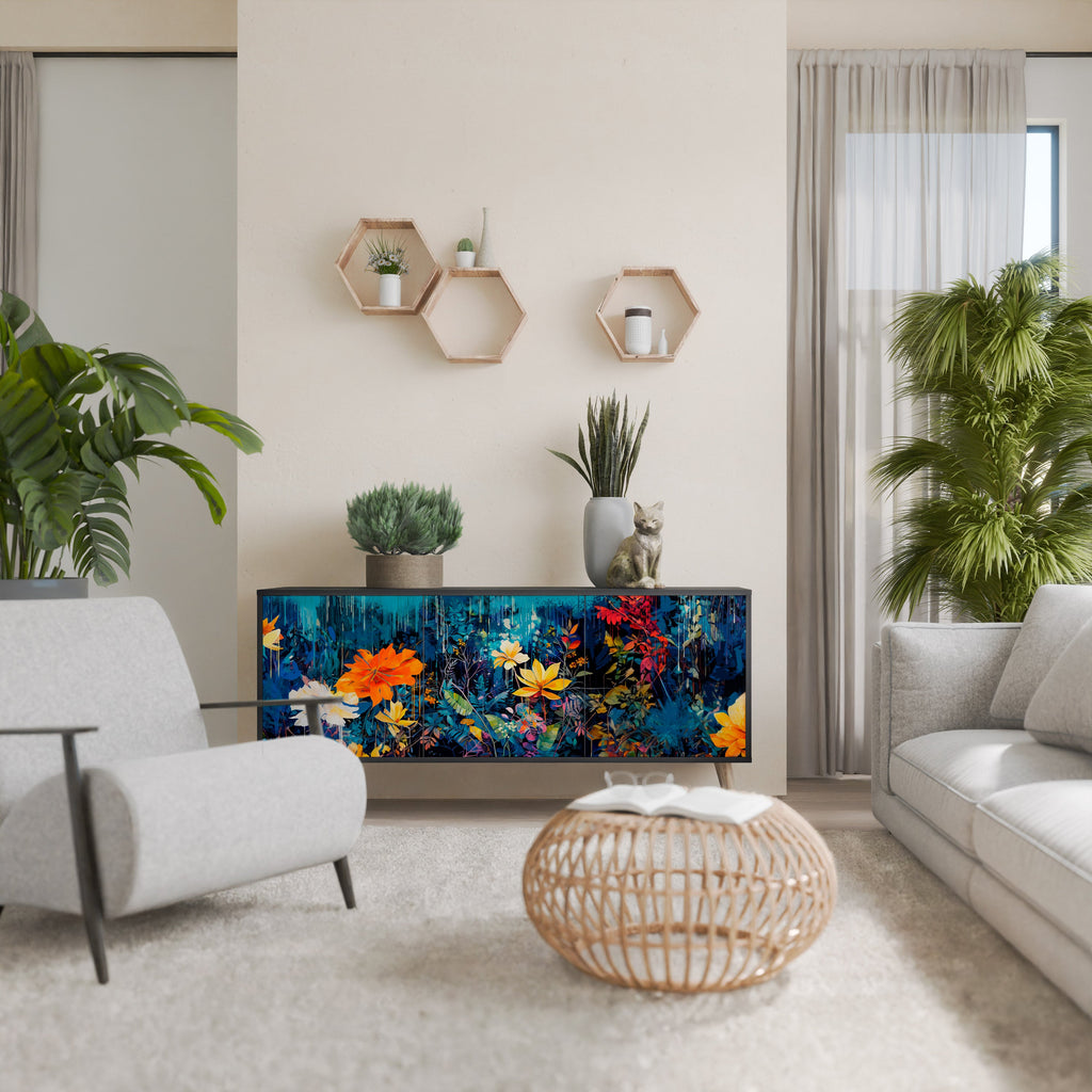 MIDNIGHT BLOSSOM Sideboard mit 3 Türen in Schwarz