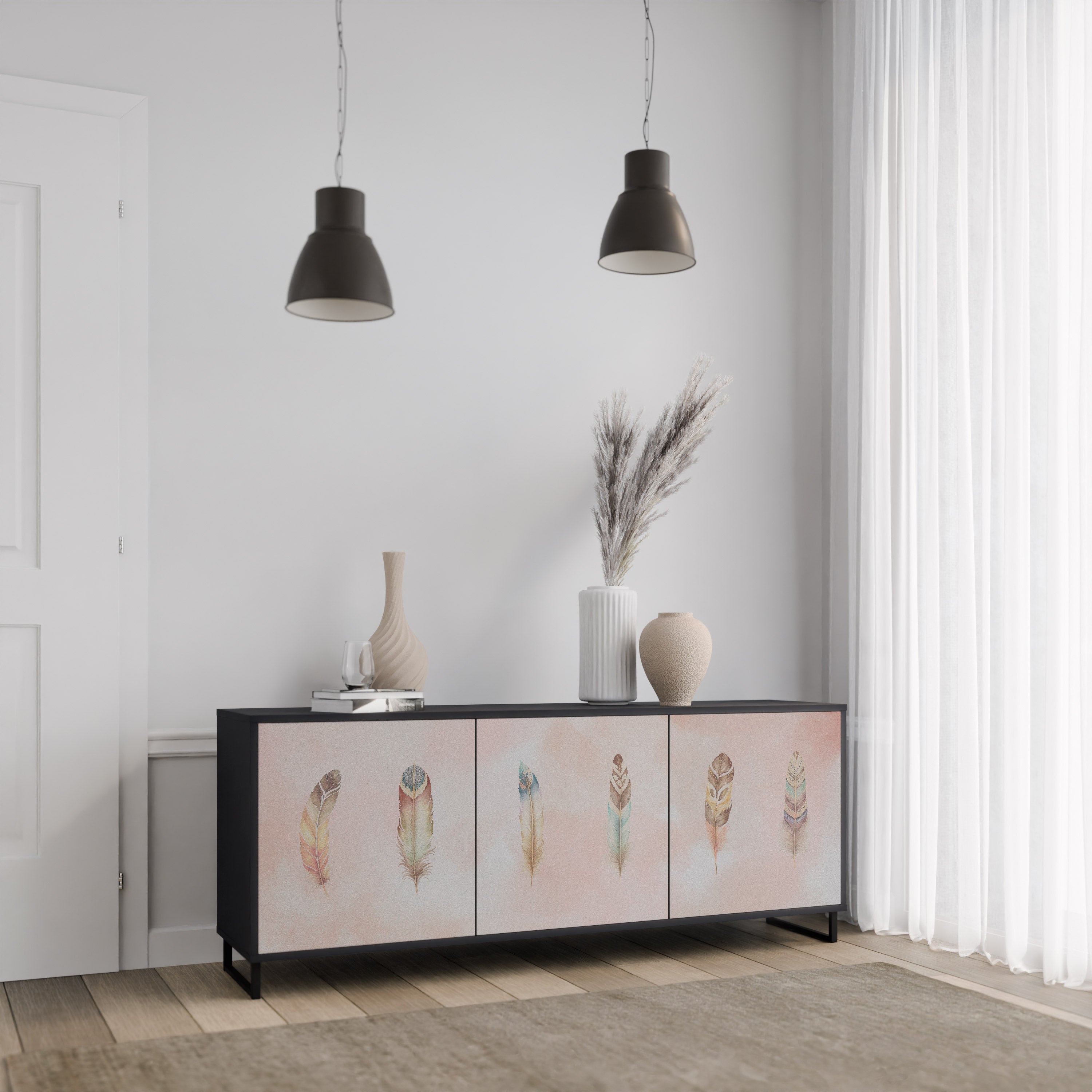 THE DELIQUESCE Sideboard mit 3 Türen in Schwarz