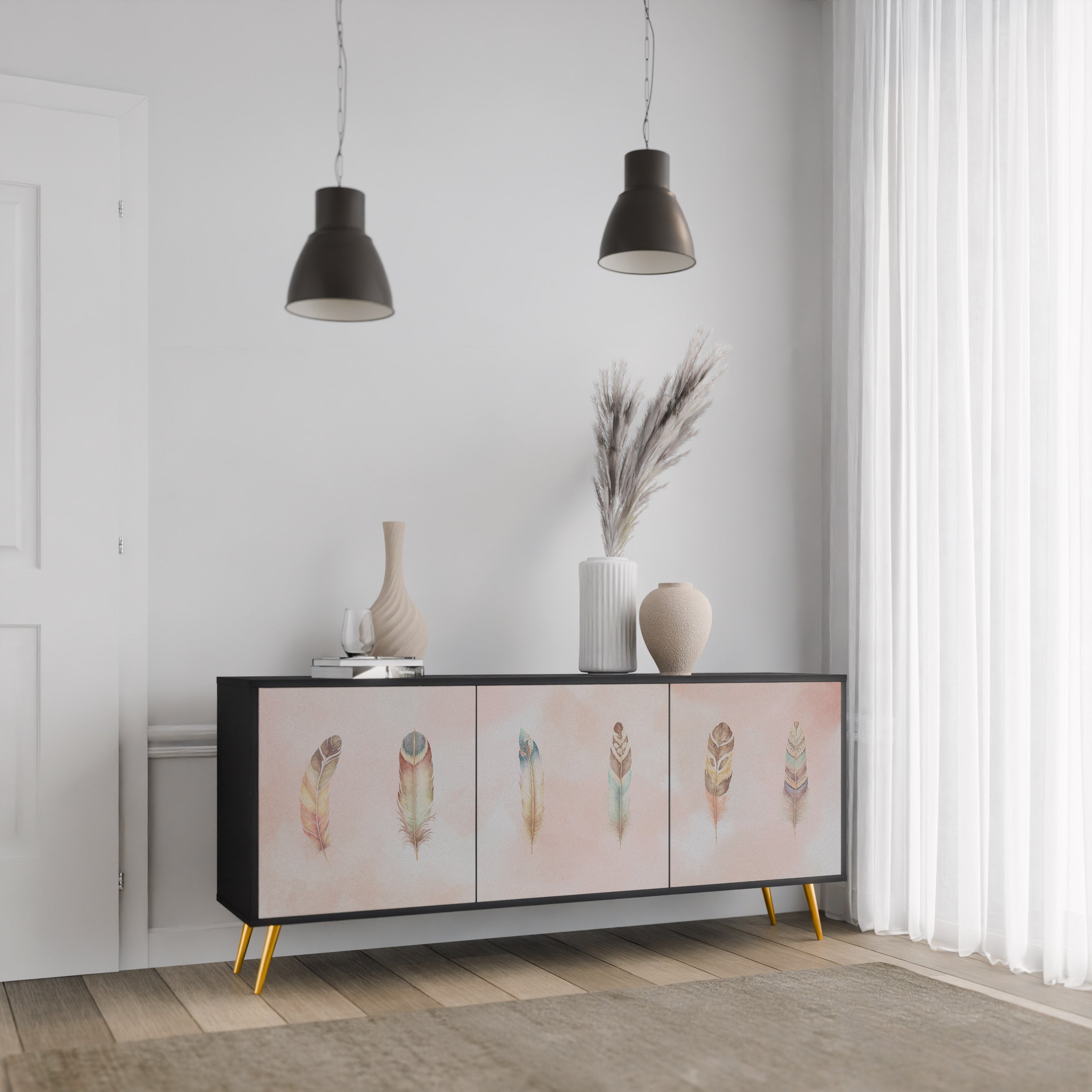 THE DELIQUESCE Sideboard mit 3 Türen in Schwarz