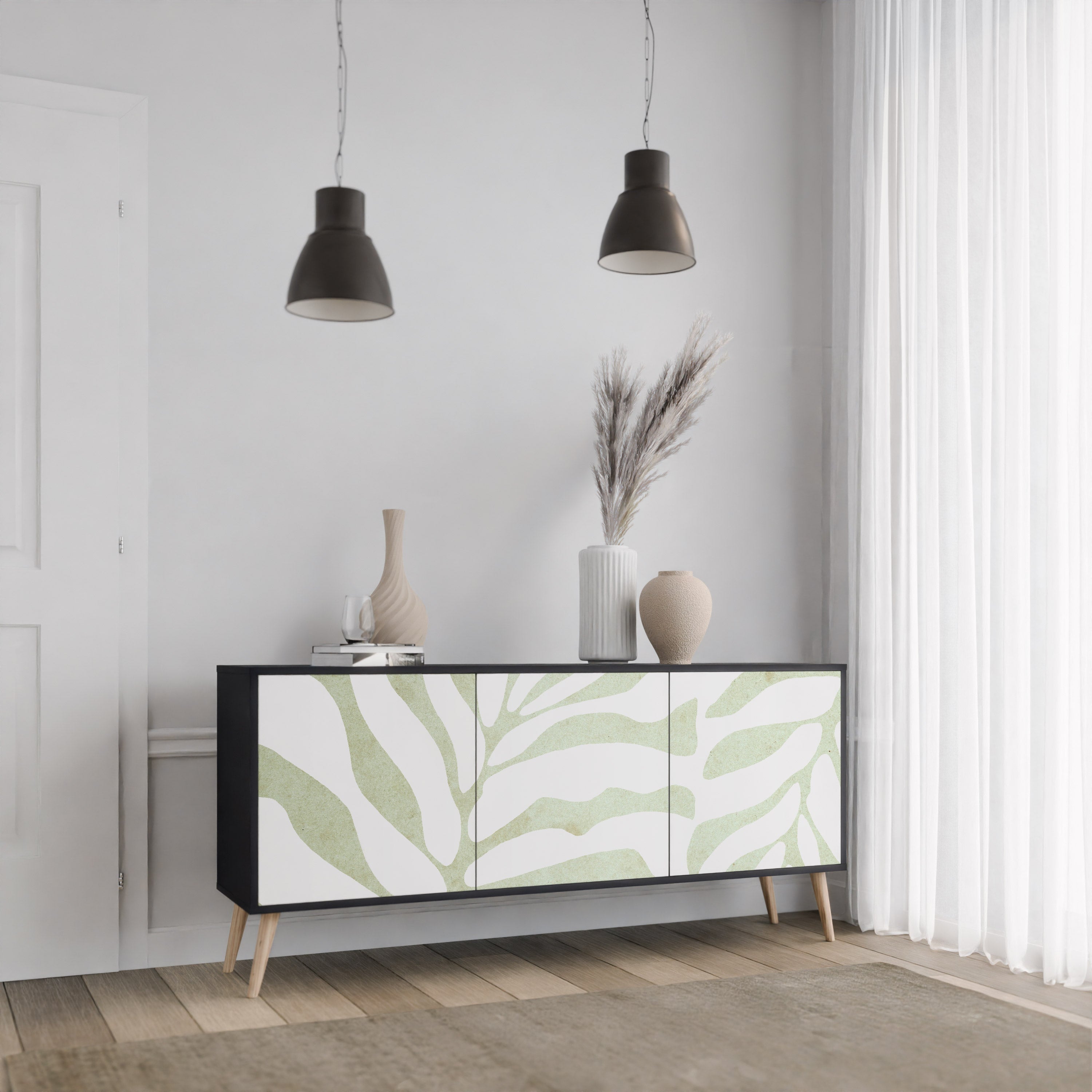 BOTANICAL SPARK 3-Door Sideboard in Black Finish