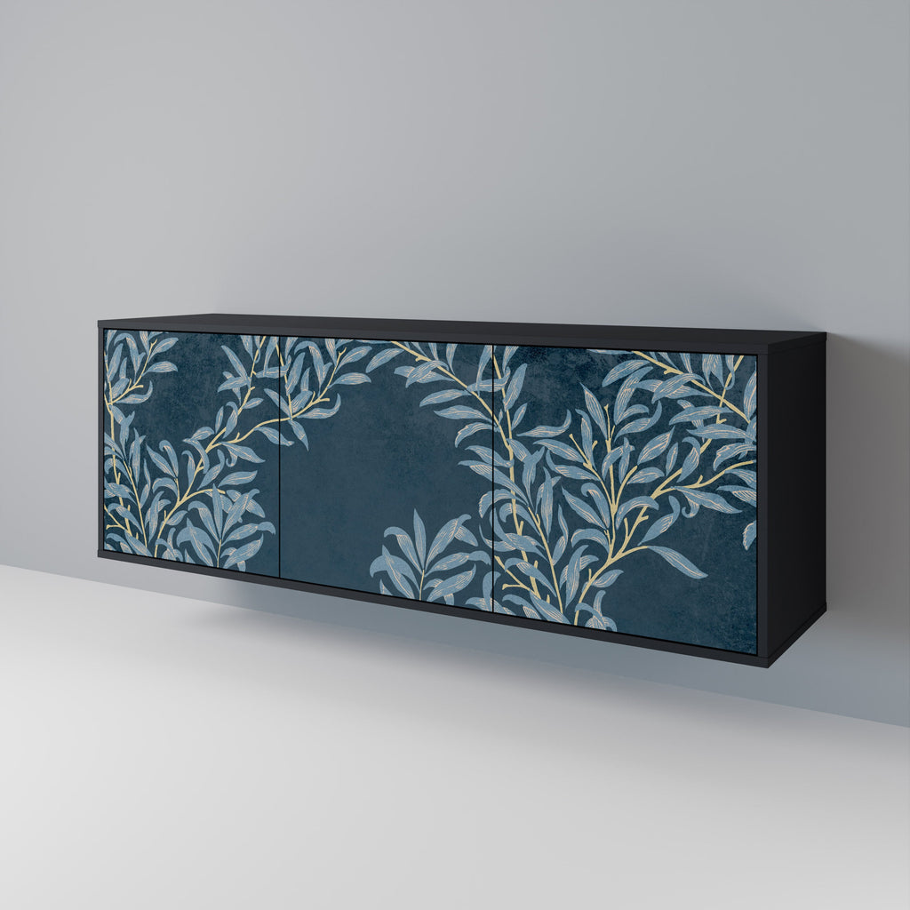 BLUE LEAVES 3-Door Sideboard in Black Finish