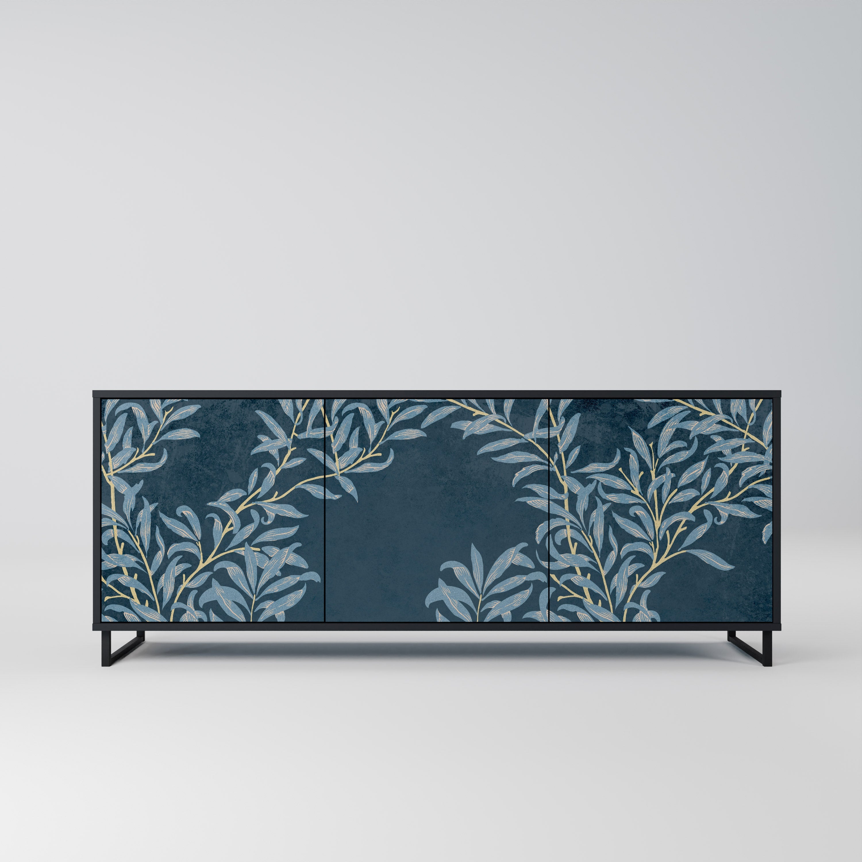 BLUE LEAVES 3-Door Sideboard in Black Finish