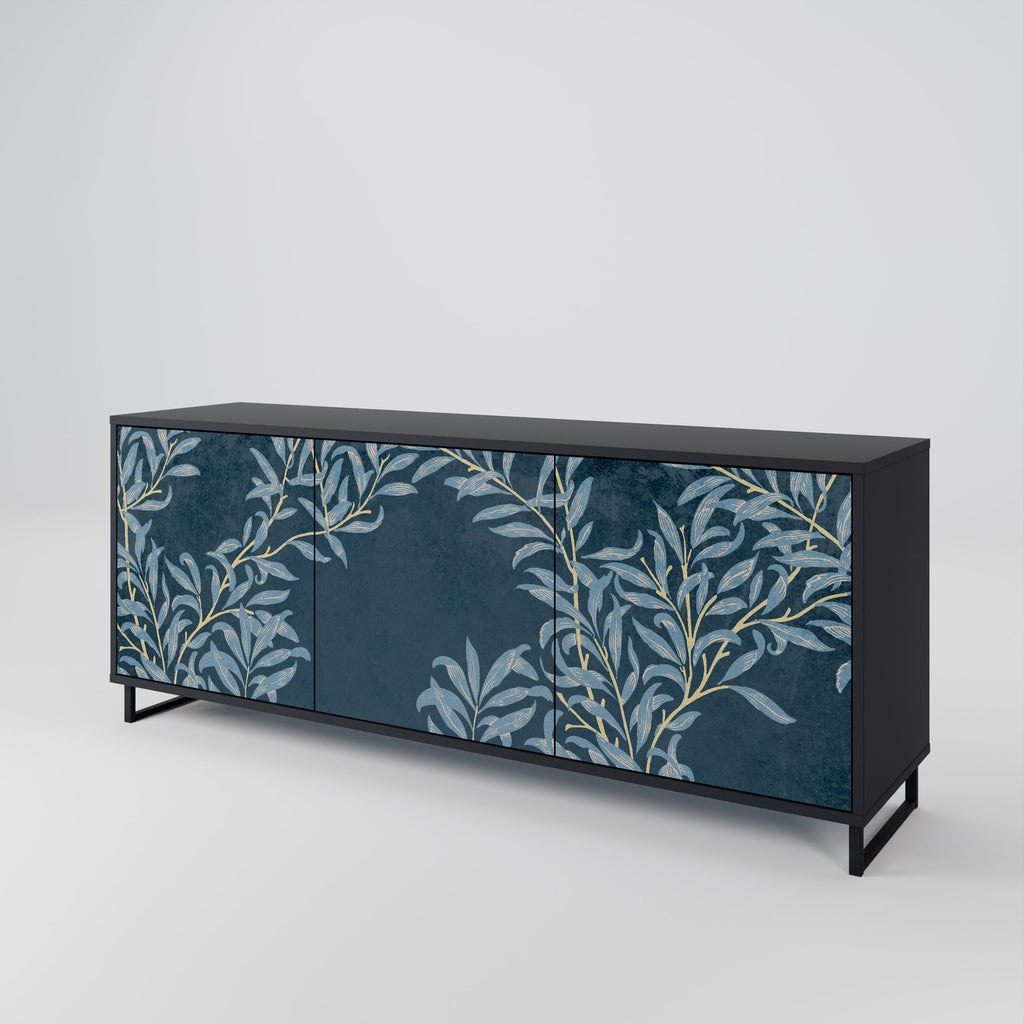 BLUE LEAVES 3-Door Sideboard in Black Finish