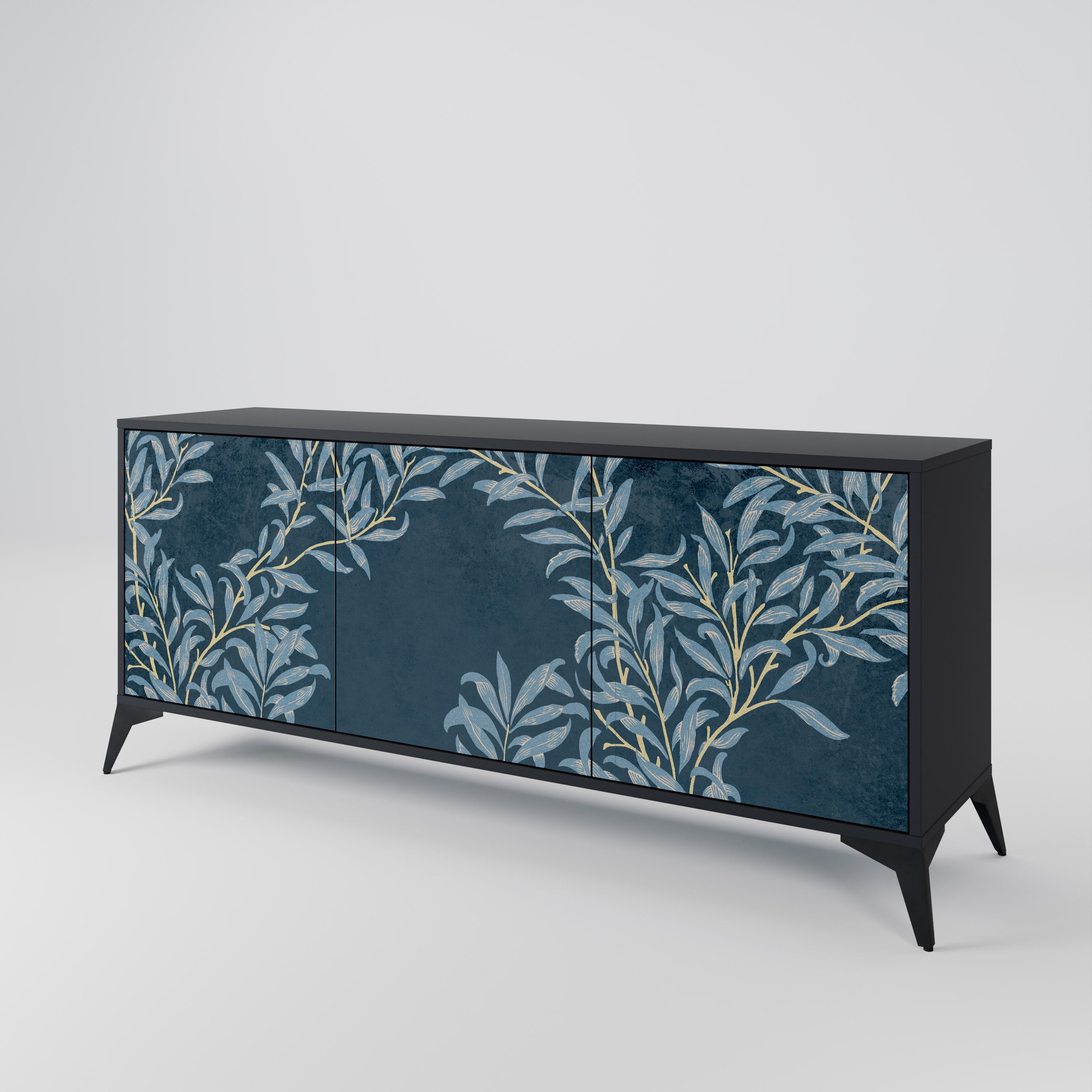 BLUE LEAVES 3-Door Sideboard in Black Finish