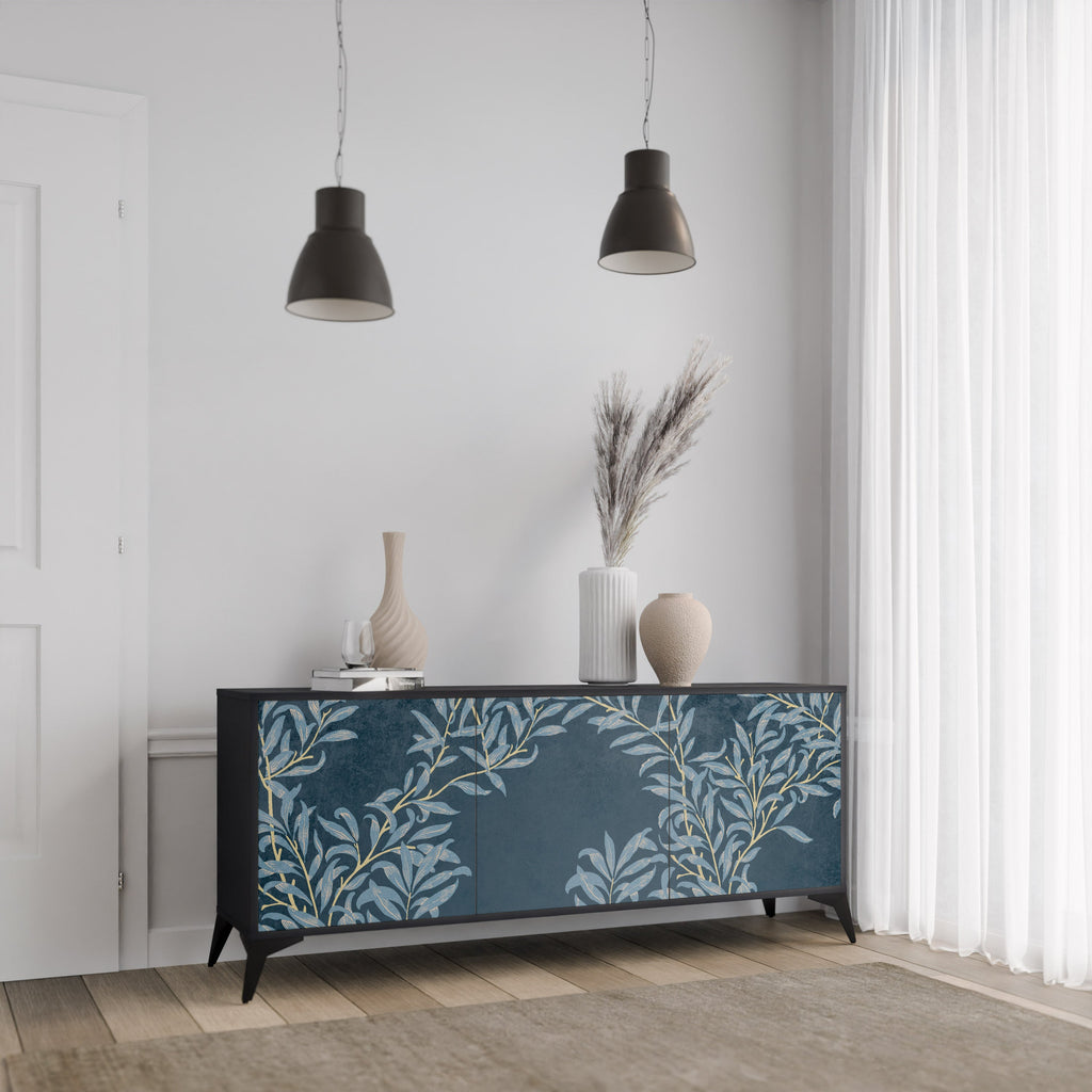 BLUE LEAVES 3-Door Sideboard in Black Finish