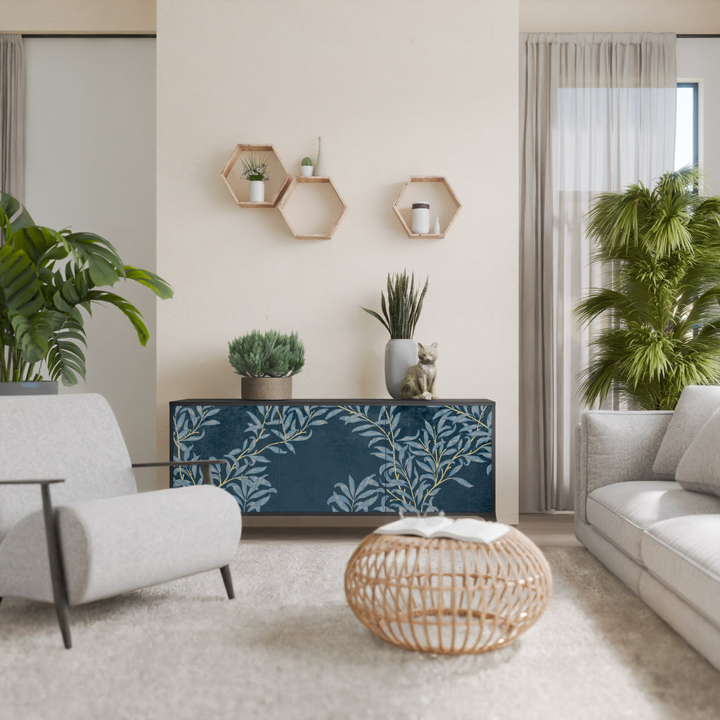 BLUE LEAVES 3-Door Sideboard in Black Finish