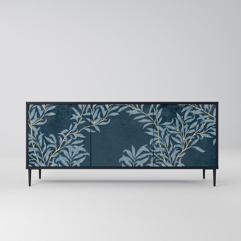 BLUE LEAVES 3-Door Sideboard in Black Finish