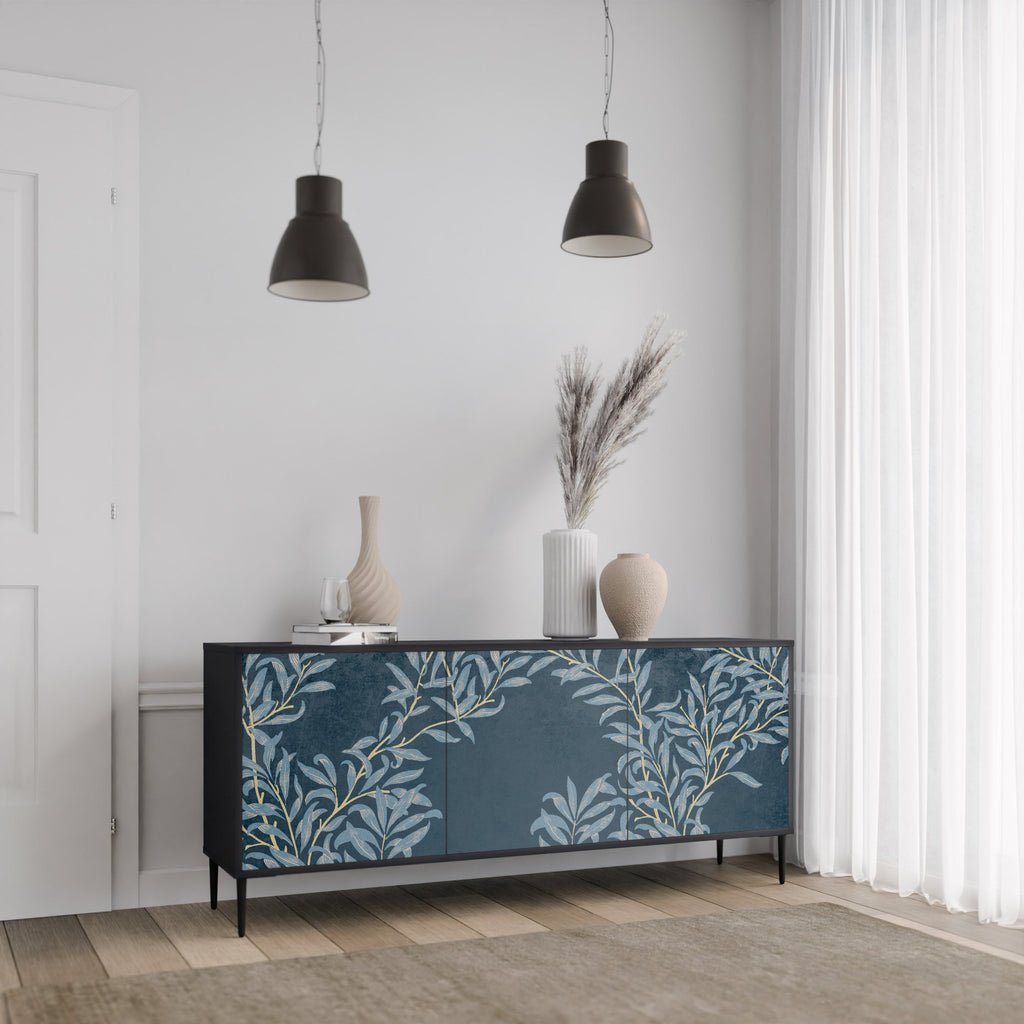 BLUE LEAVES 3-Door Sideboard in Black Finish
