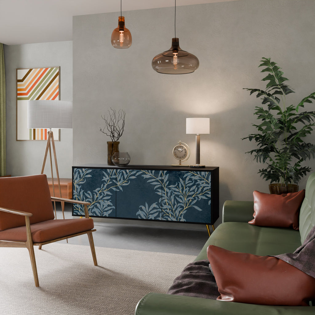 BLUE LEAVES 3-Door Sideboard in Black Finish