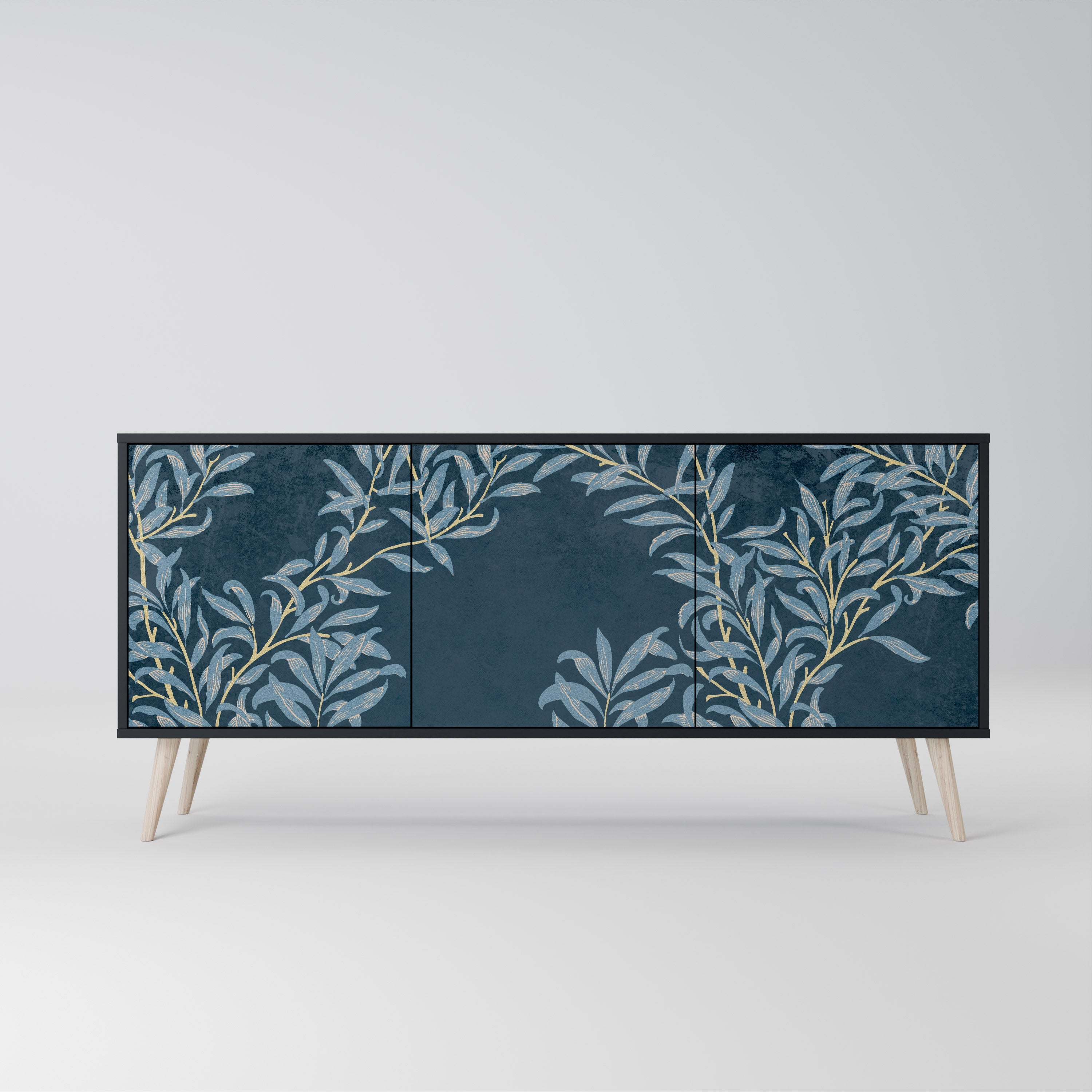 BLUE LEAVES 3-Door Sideboard in Black Finish