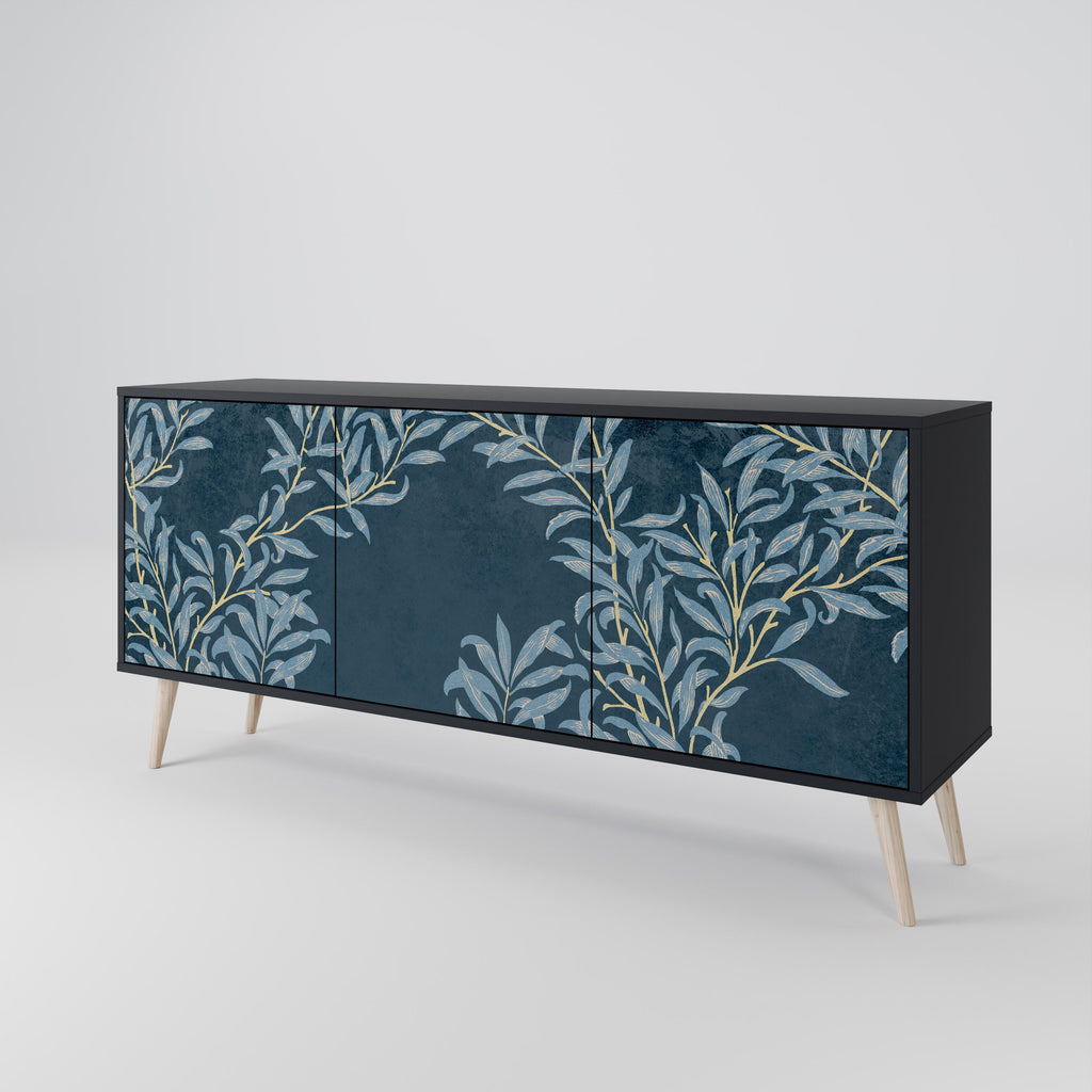 BLUE LEAVES 3-Door Sideboard in Black Finish