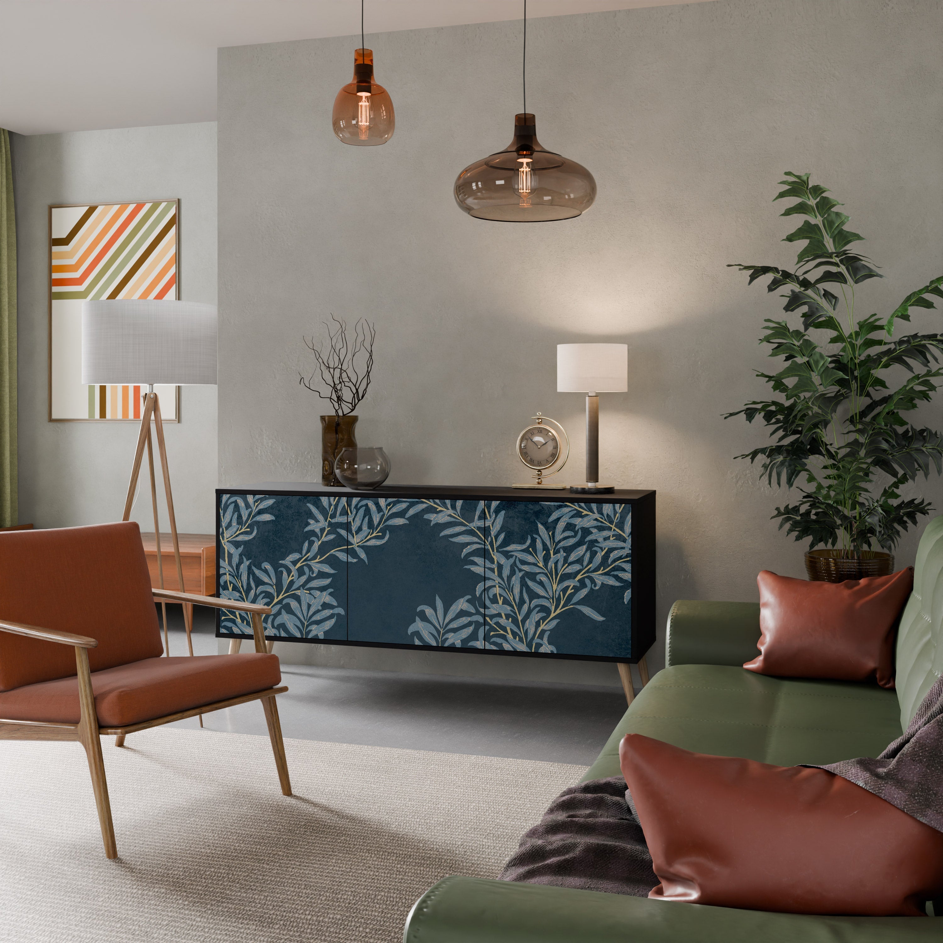 BLUE LEAVES 3-Door Sideboard in Black Finish