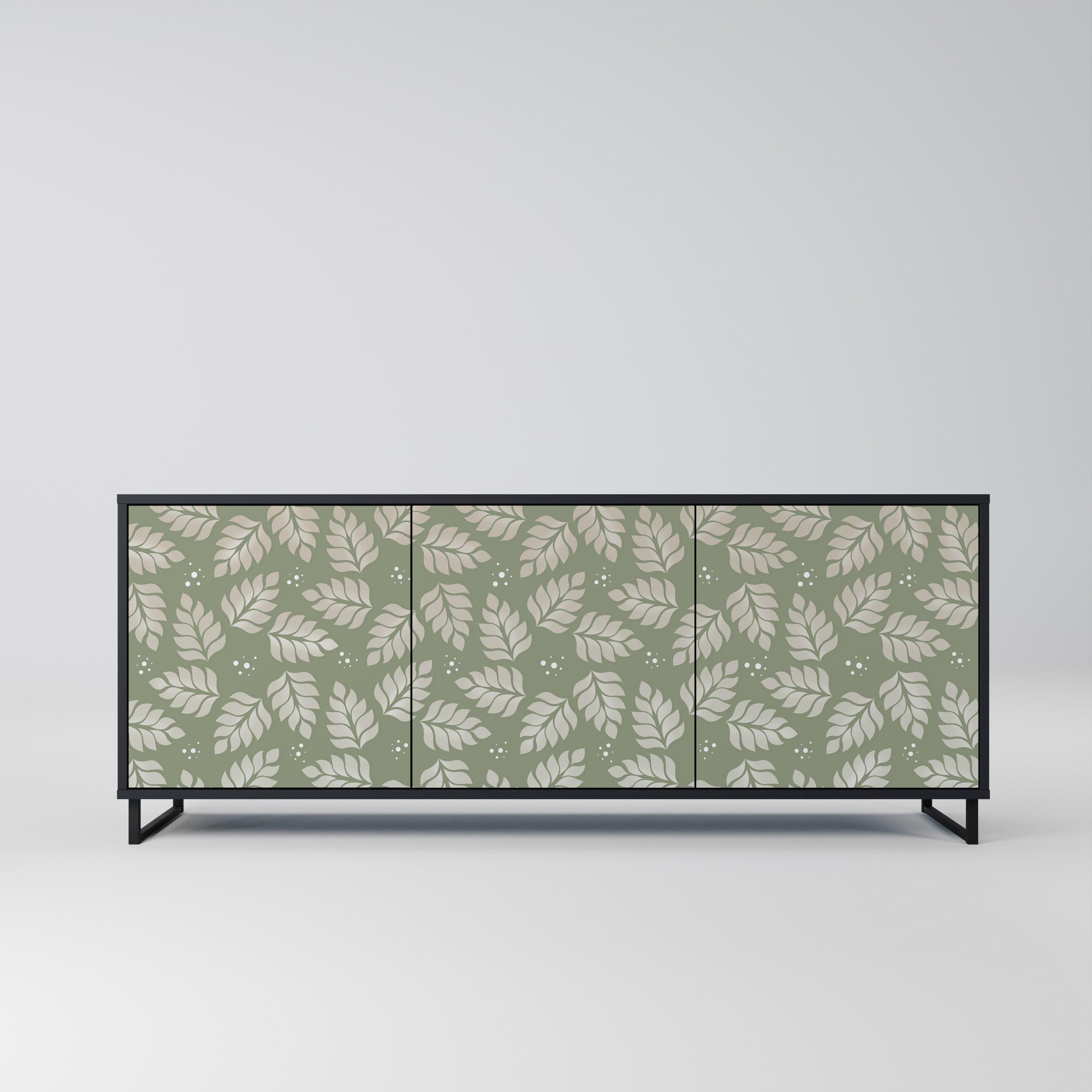 LEAVES ON GREEN 3-Door Sideboard in Black Finish