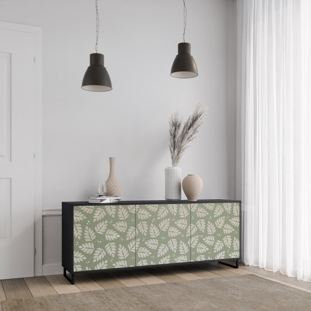LEAVES ON GREEN 3-Door Sideboard in Black Finish