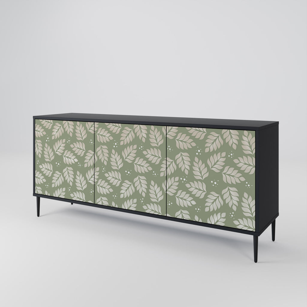 LEAVES ON GREEN 3-Door Sideboard in Black Finish