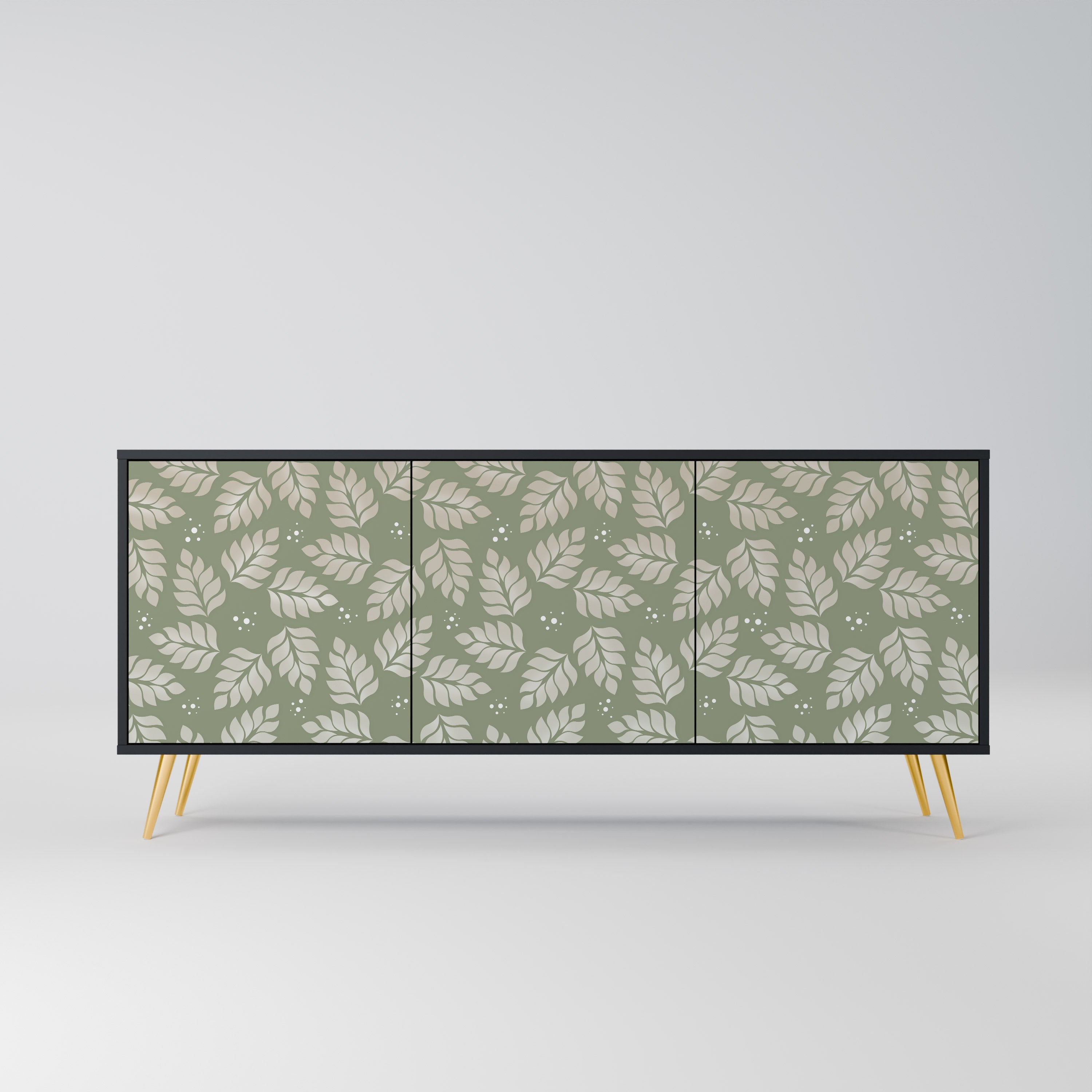 LEAVES ON GREEN 3-Door Sideboard in Black Finish