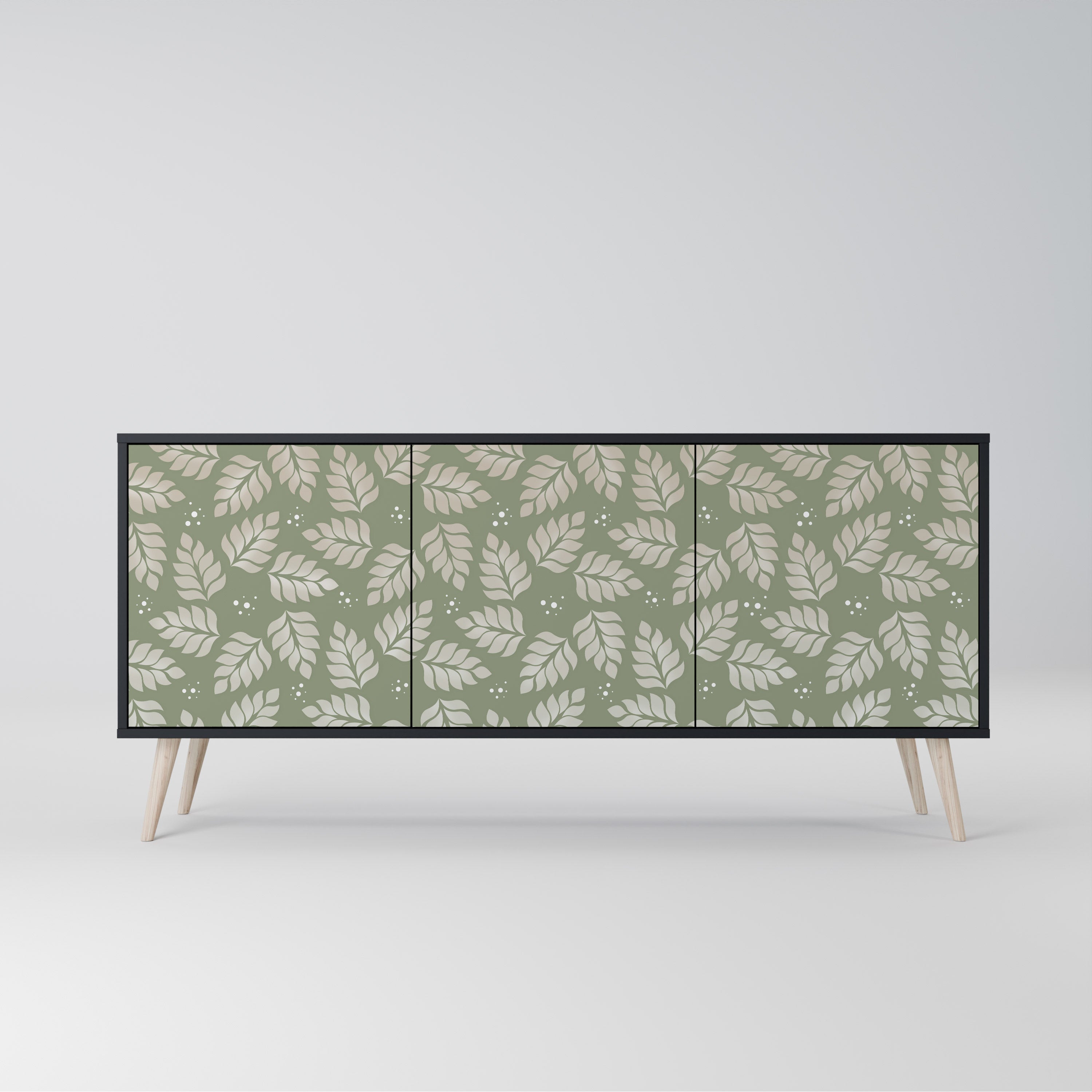 LEAVES ON GREEN 3-Door Sideboard in Black Finish
