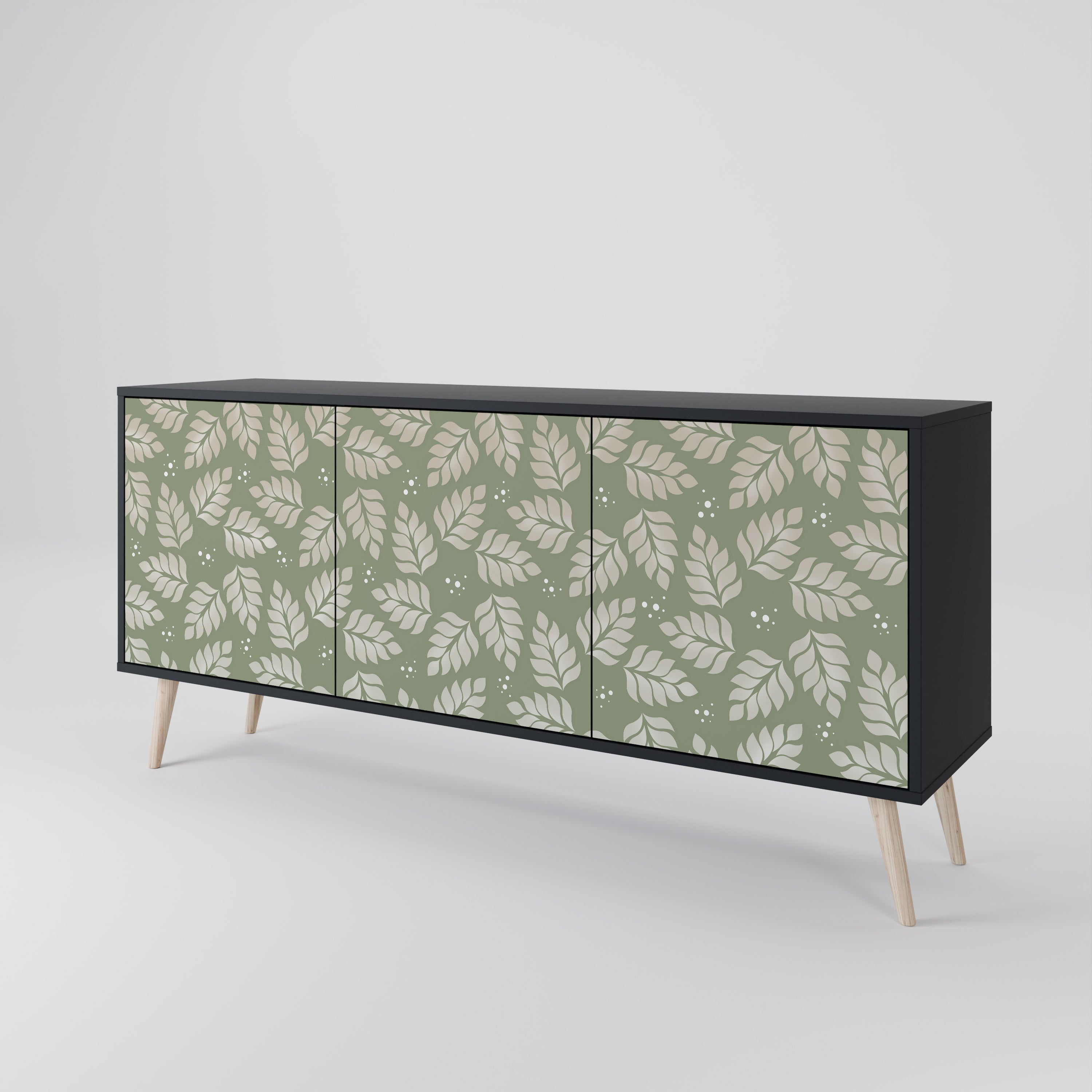 LEAVES ON GREEN 3-Door Sideboard in Black Finish