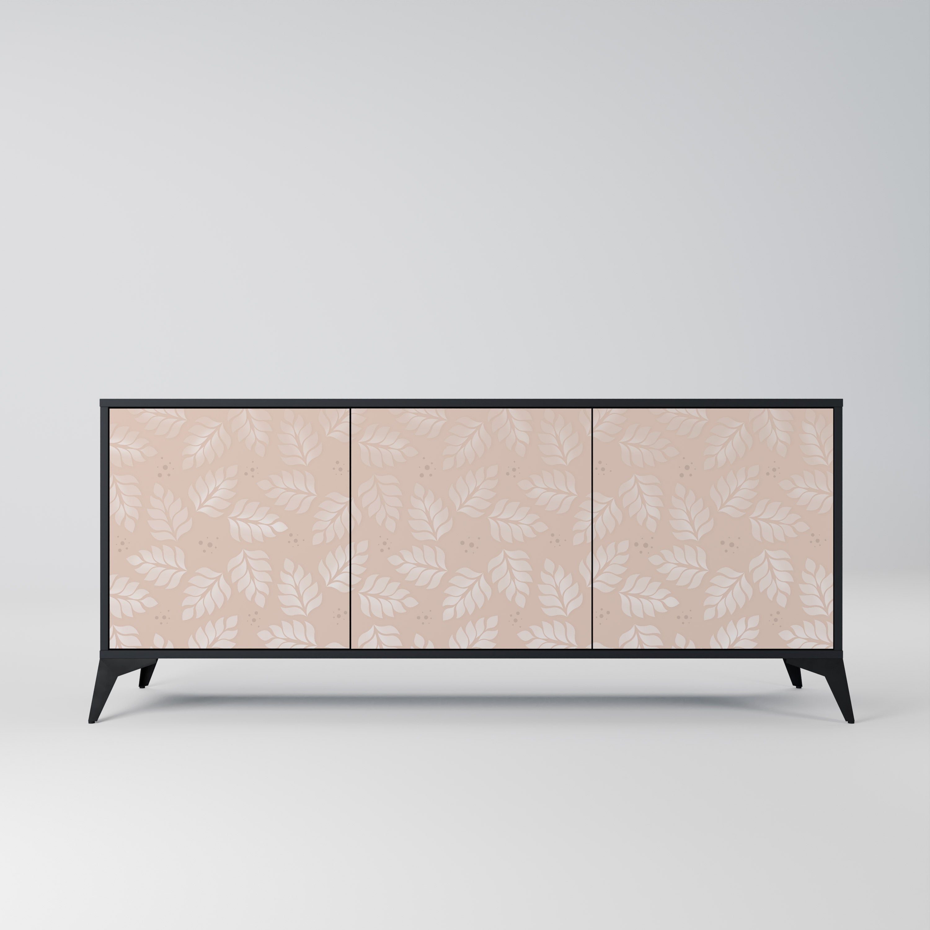 LEAVES ON BEIGE 3-Door Sideboard in Black Finish