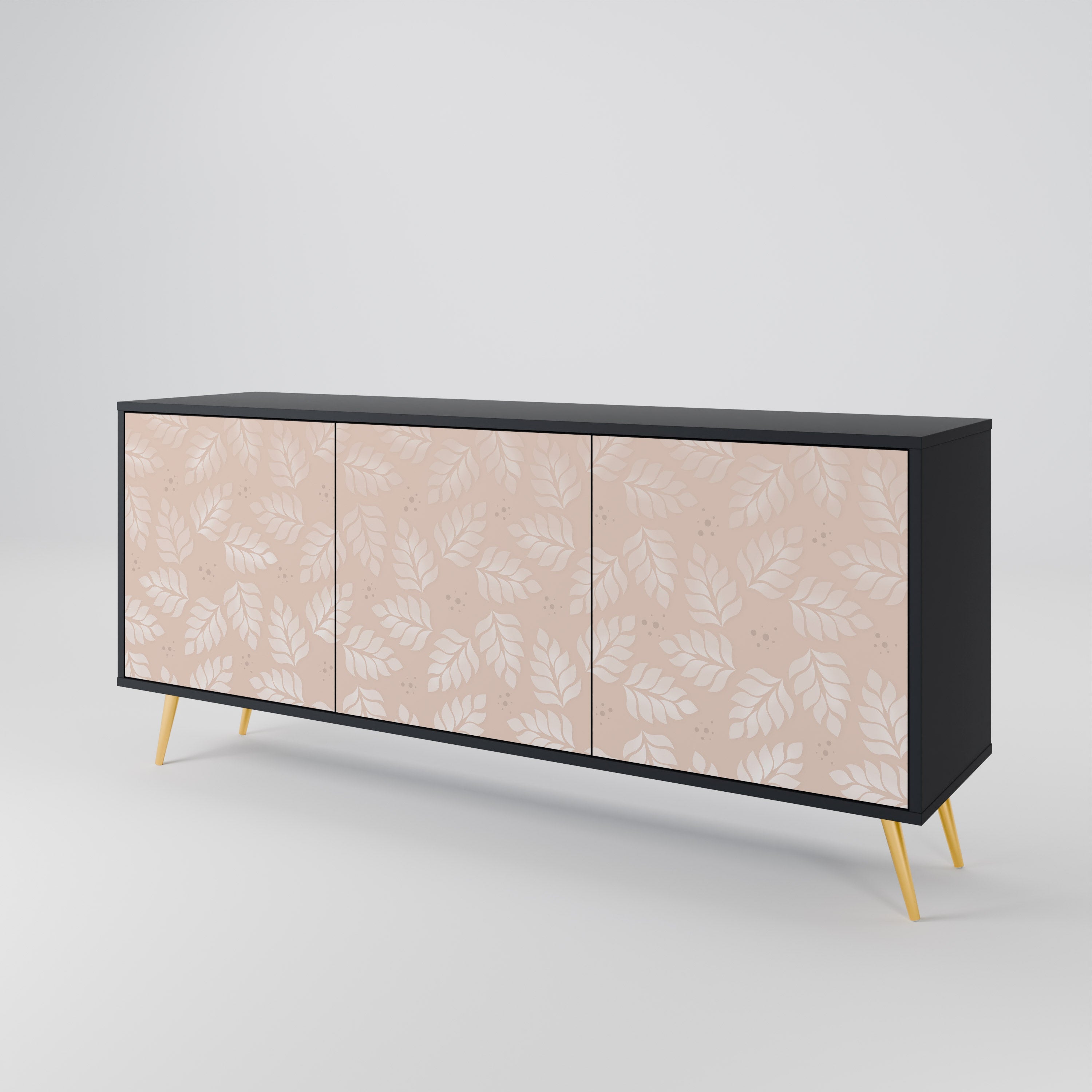 LEAVES ON BEIGE Sideboard mit 3 Türen in Schwarz